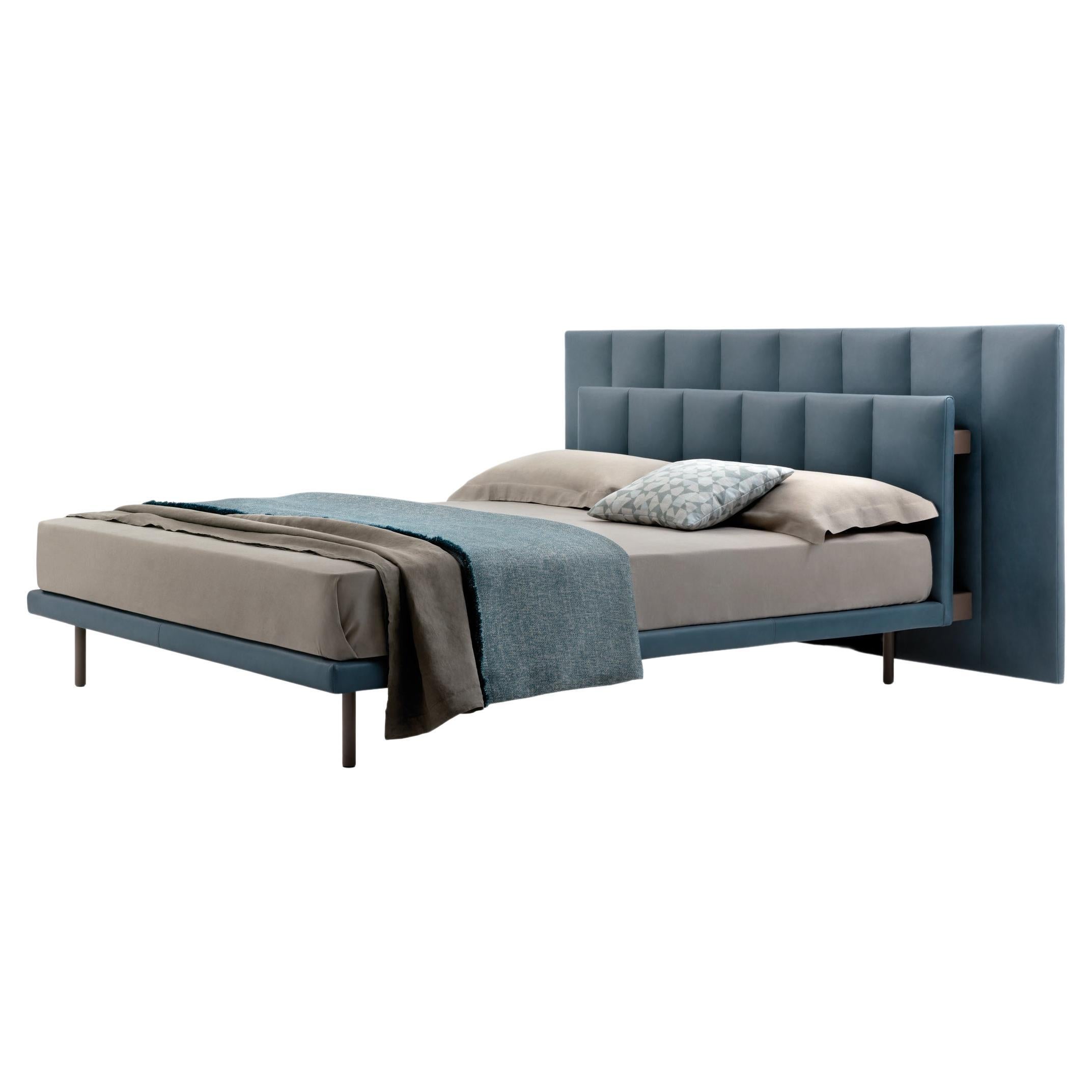 Zanotta Large Grangala Bed with Separate Springing in Grey Upholstery For Sale