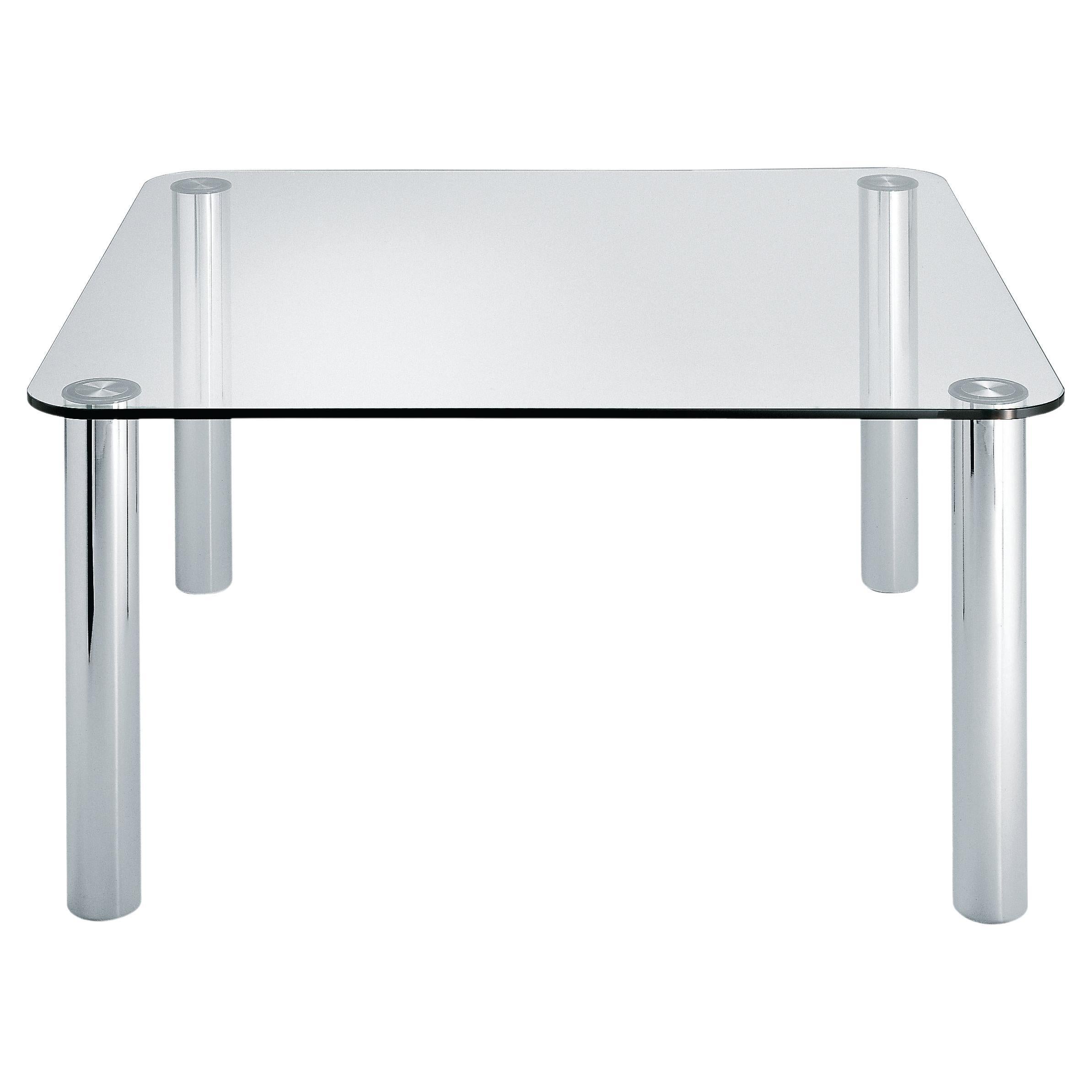 Grande table Marcuso de Zanotta avec plateau en verre plaqué et cadre en acier inoxydable en vente