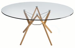 Grande table Orione de Zanotta avec plateau en verre plaqué et cadre en chêne naturel