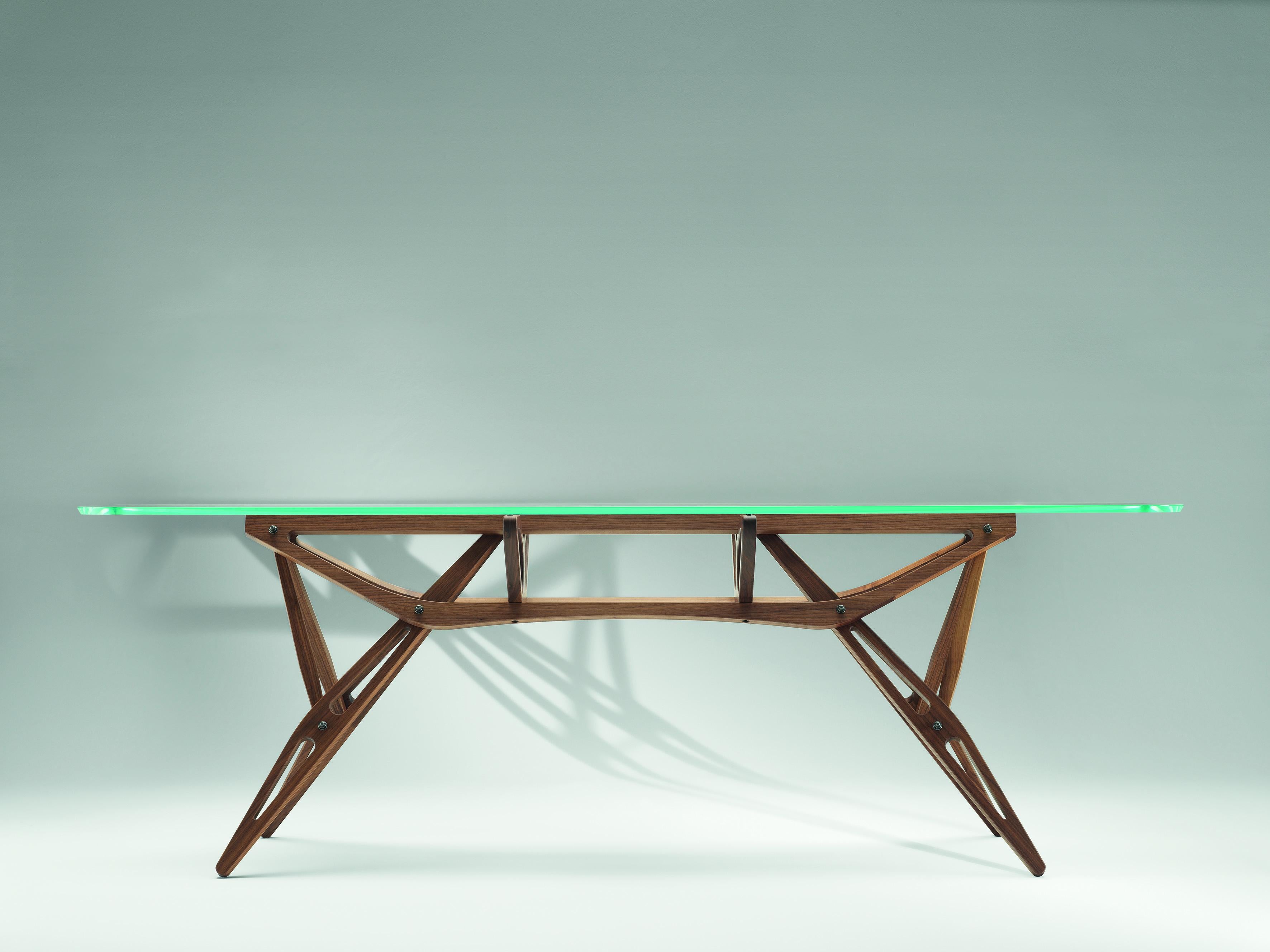 Grande table Zanotta Reale CM avec plateau en verre extra transparent et cadre en noyer Canaletto Neuf - En vente à Brooklyn, NY