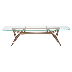 Zanotta Large Reale CM Table in Extra Clear Glass Top and Canaletto Walnut Frame