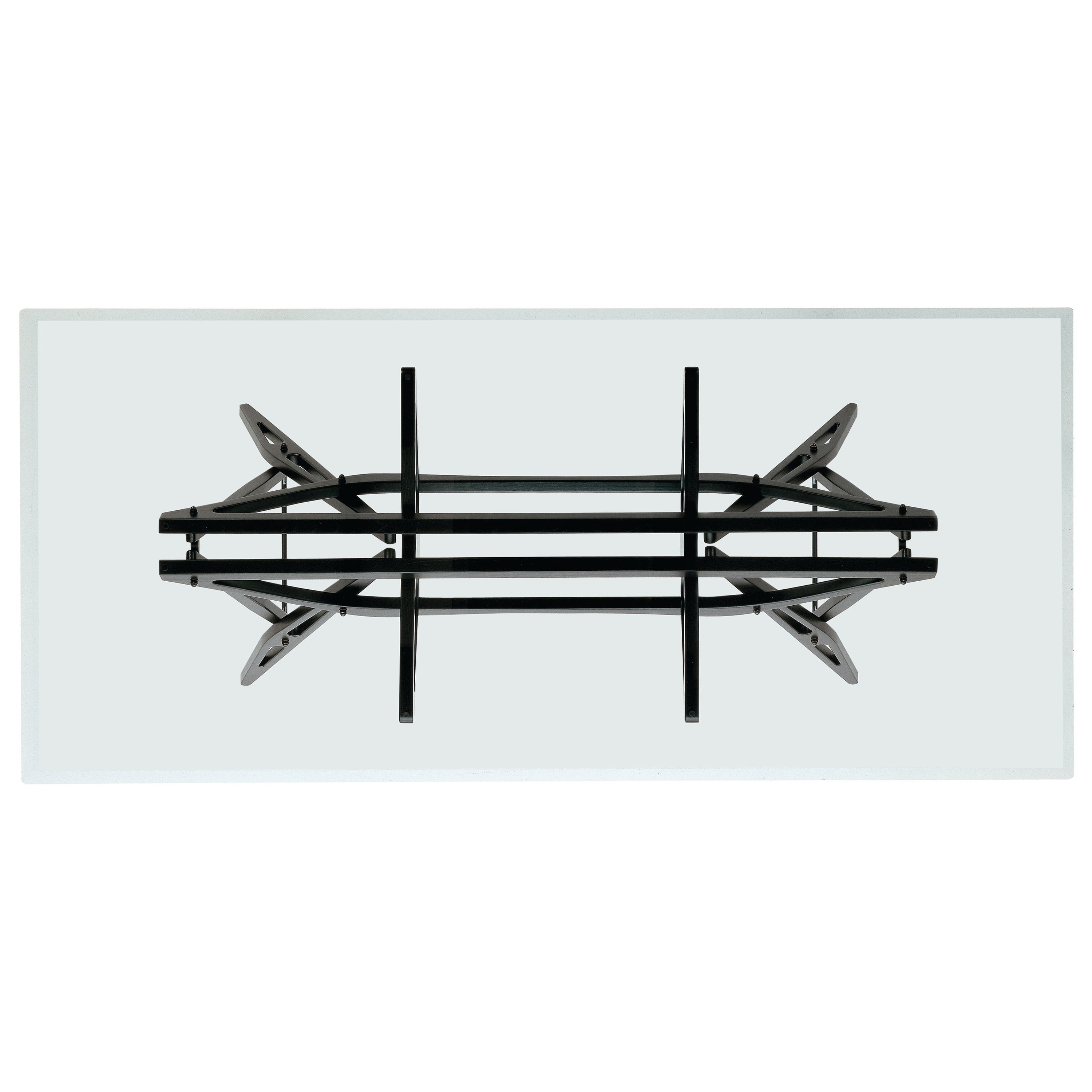 Mesa Reale Grande Zanotta con Tablero de Cristal con Bordes Biselados y Estructura de Roble Negro