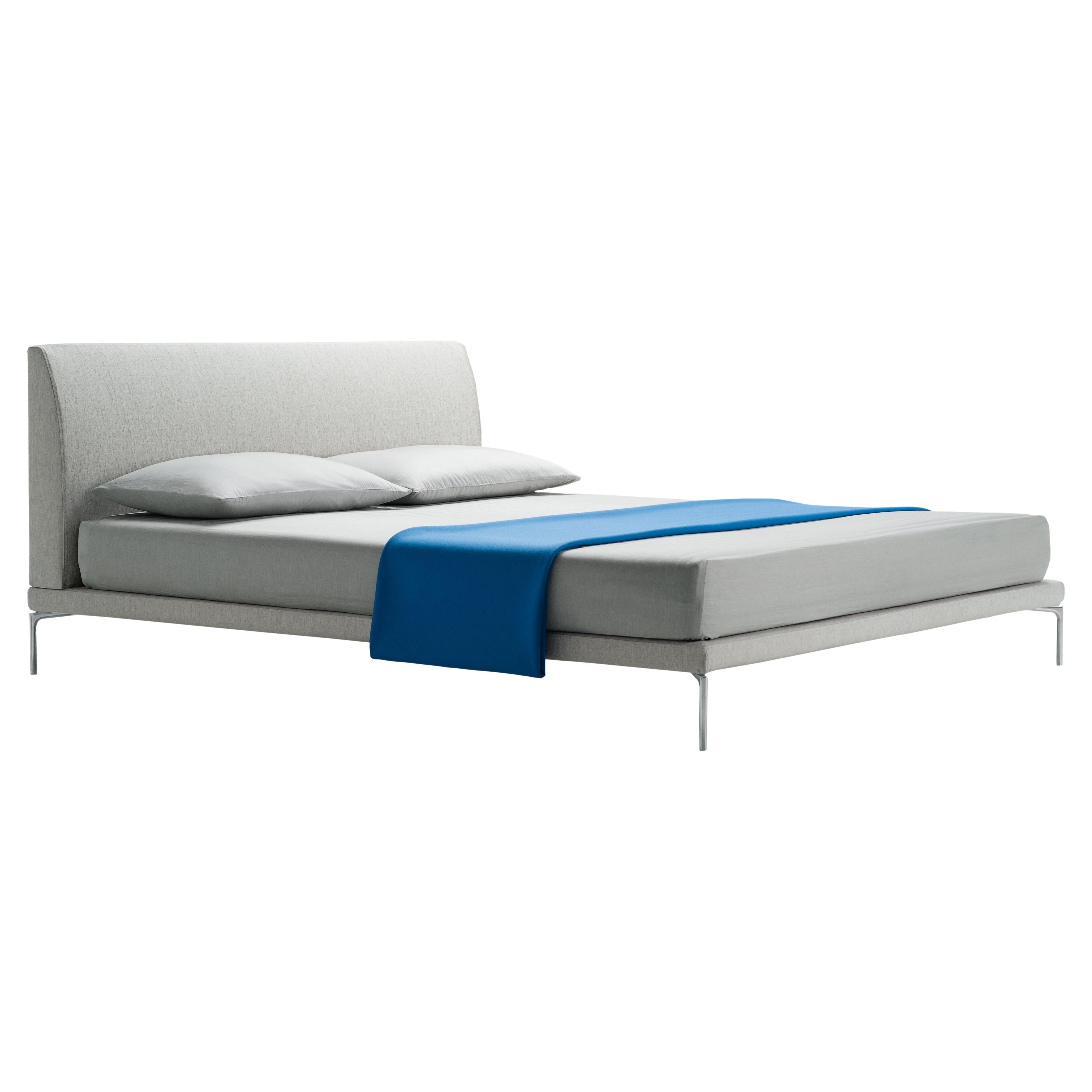 Zanotta Large Talamo Bed with Single Springing in Grey Upholstery For Sale