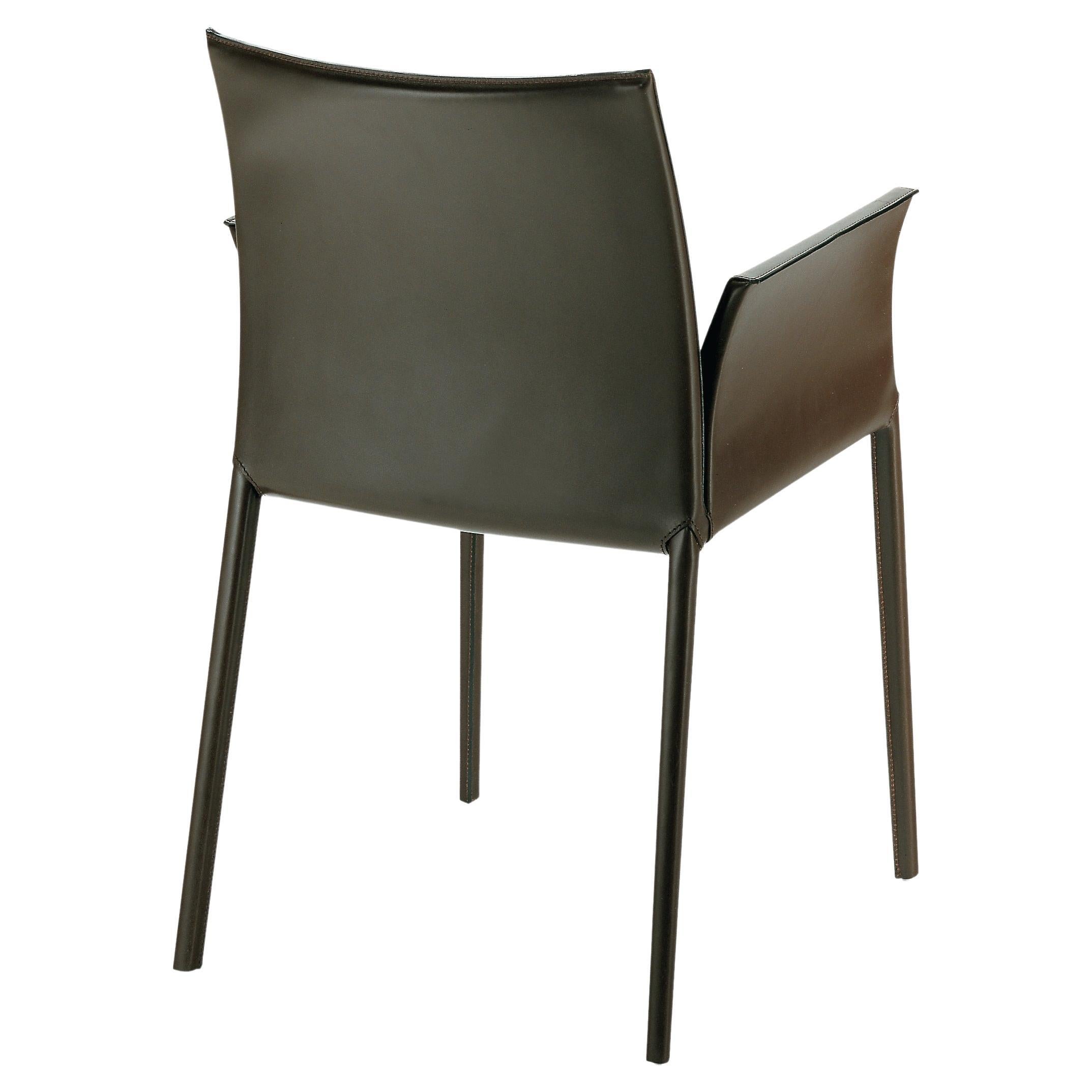 Zanotta Lea Armchair in Brown Cowhide Seat & Legs with Aluminium Frame For Sale