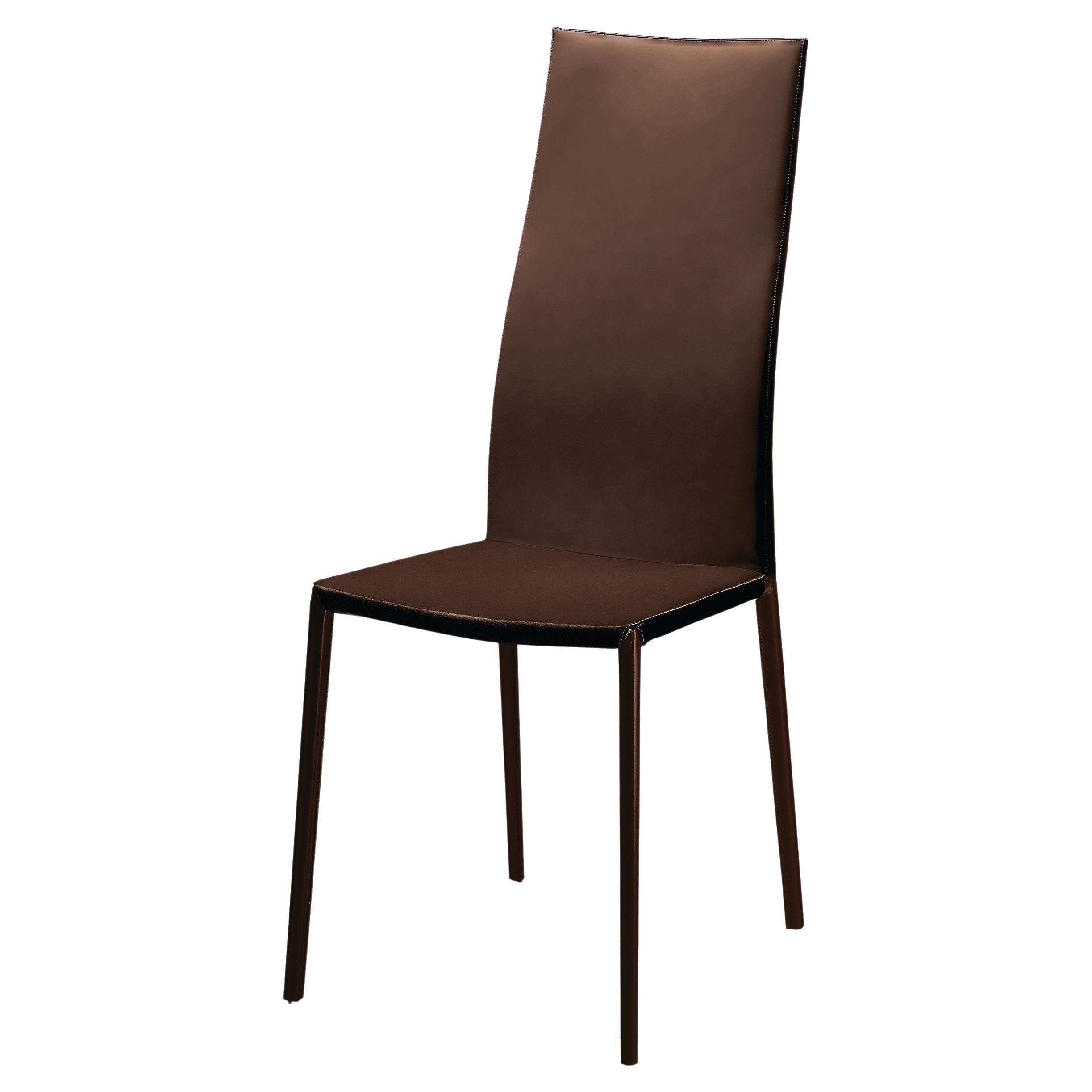 Zanotta Lealta Stuhl mit Sitz und Beinen aus braunem Rindsleder und Aluminiumgestell