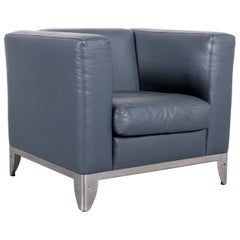 Zanotta Leather Armchair Blue One-Seat Club Chair