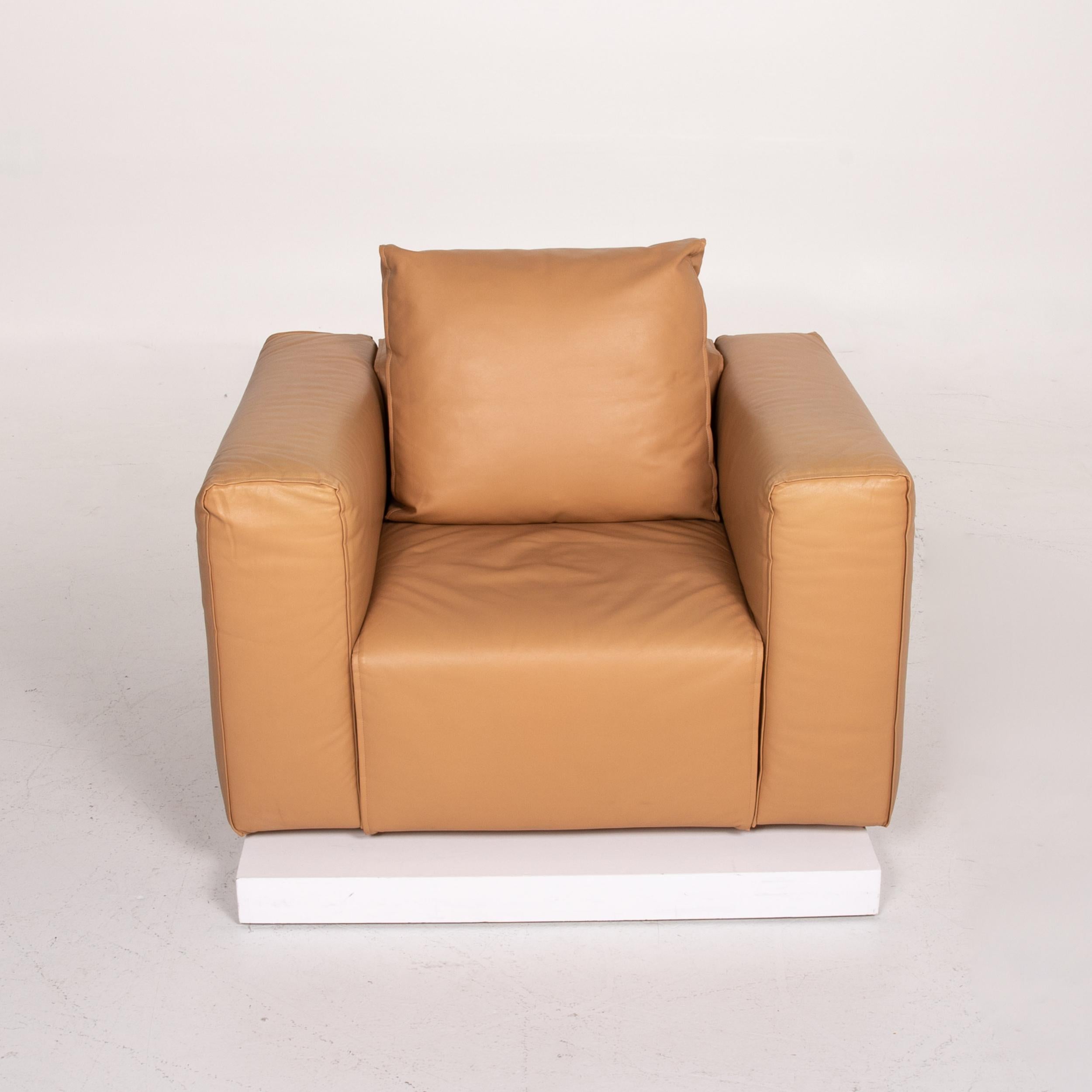 Contemporary Zanotta Leather Armchair Brown Camel