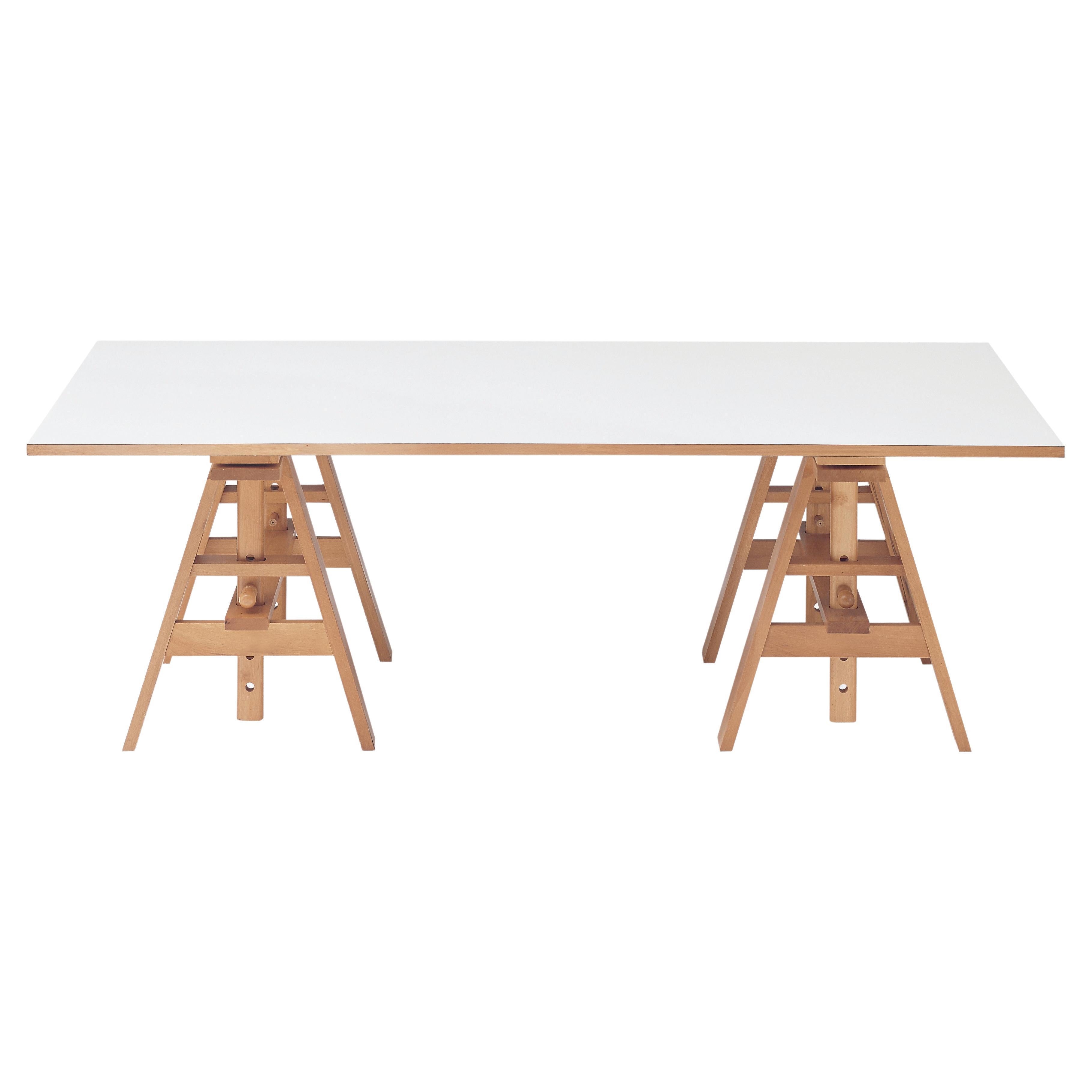 Table de travail Zanotta Leonardo avec plateau en stratifié et cadre en hêtre verni naturel