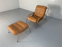 Zanotta "Maggiolina" Armchair & Ottoman - In Tan Brown Leather