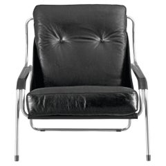 Zanotta Maggiolina Lounge Chair in Black Leather & Steel Frame by Marco Zanuso