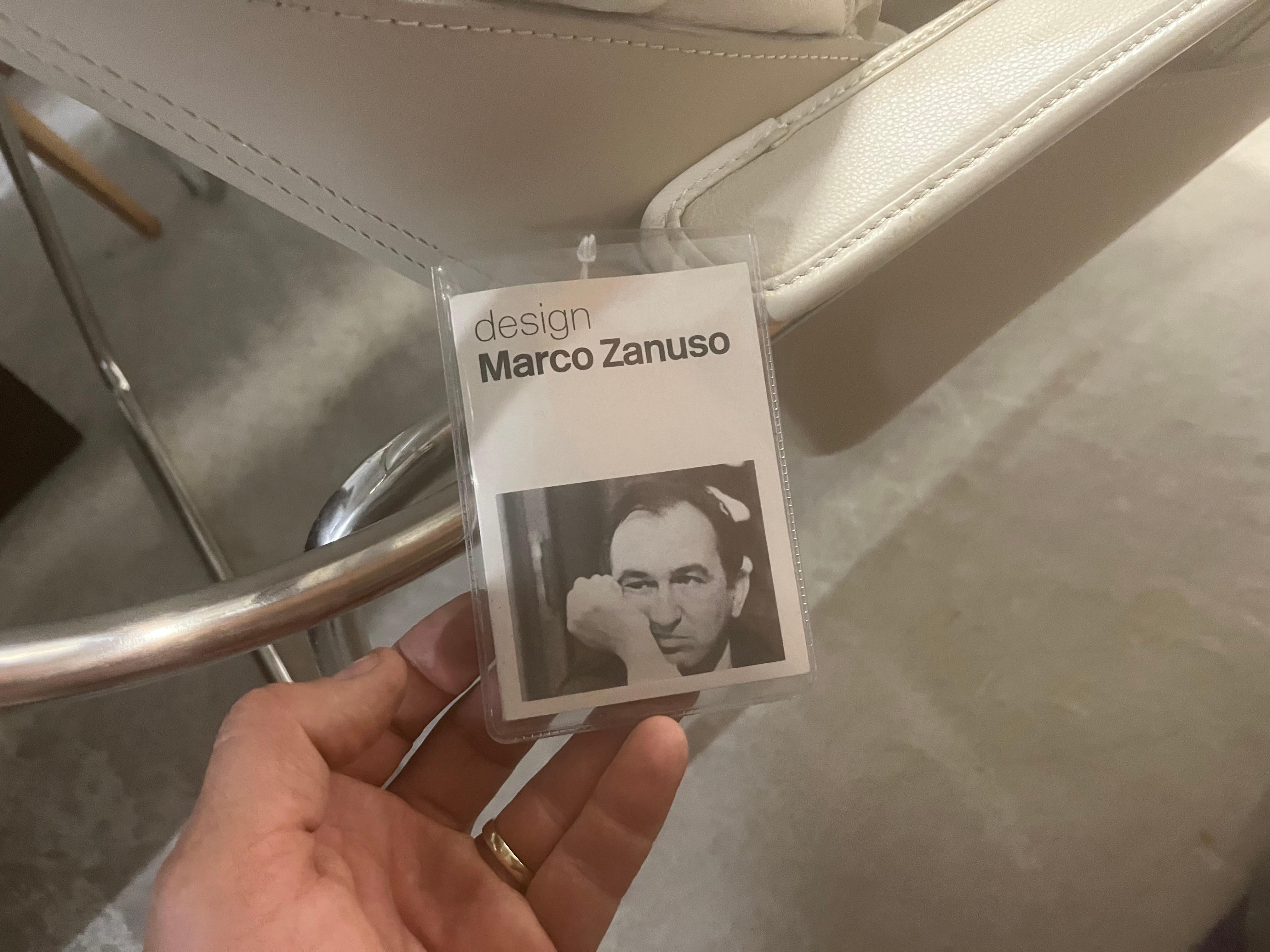 Zanotta Maggiolina Lounge Chair in Cream Leather & Steel Frame by Marco Zanuso For Sale 5