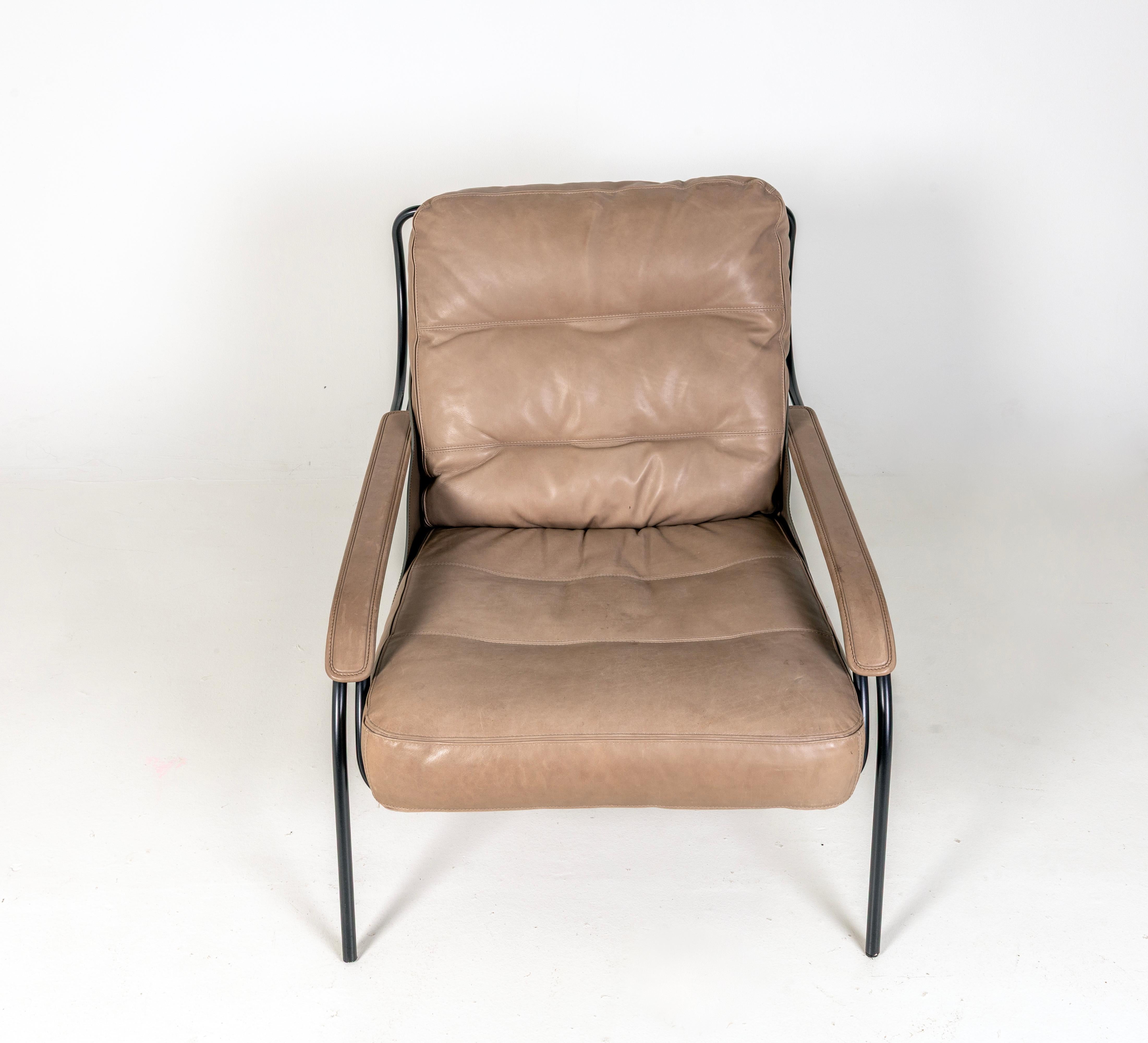 Chaise longue Zanotta Maggiolina en cuir gris et structure en acier par Marco Zanuso en vente 3