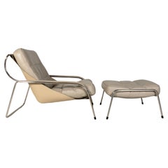 Silla Zanotta Maggiolina en piel gris y estructura de acero by Marco Zanuso