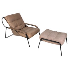 Zanotta Maggiolina Lounge Chair in Gray Leather & Steel Frame by Marco Zanuso