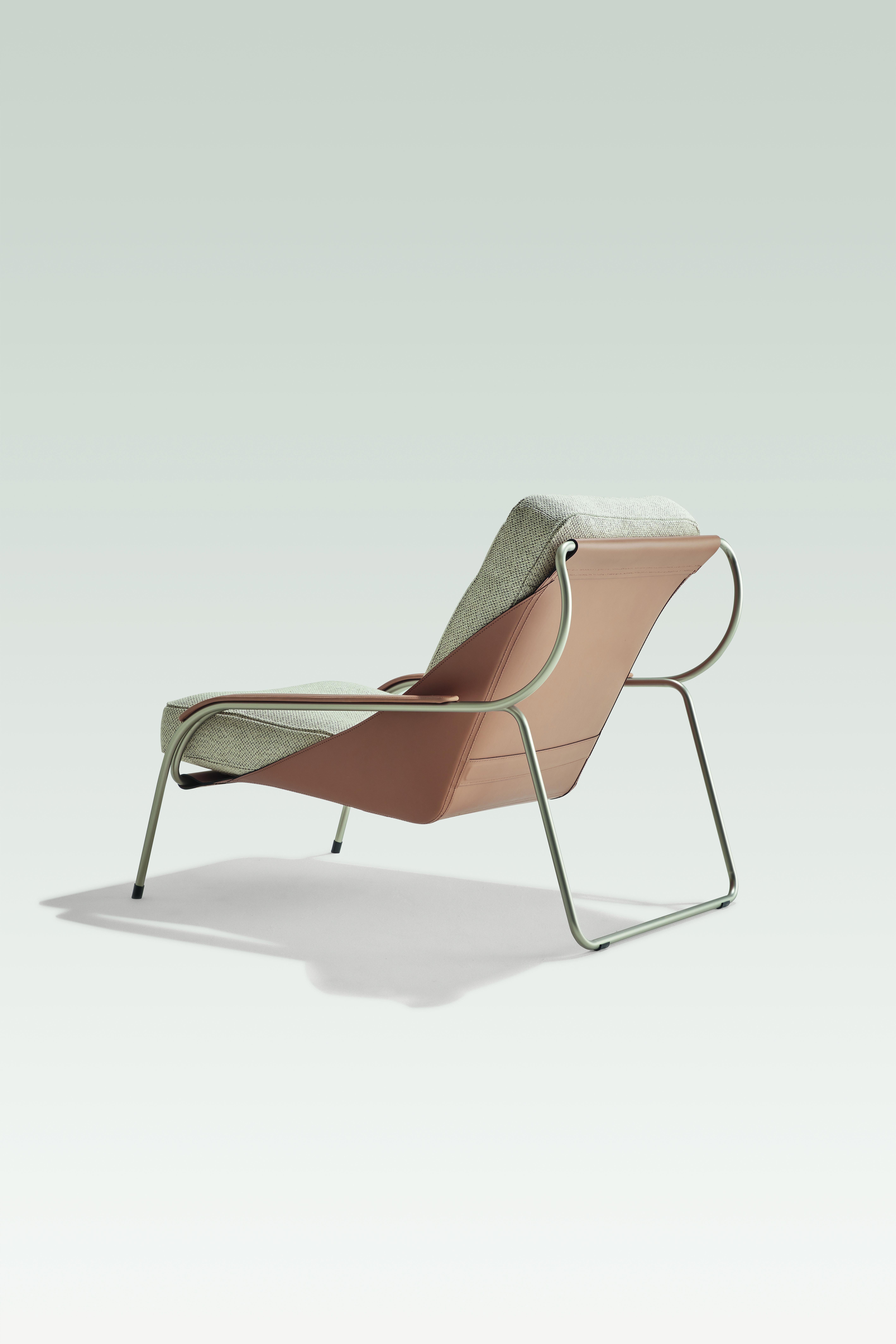 Italian Zanotta Maggiolina Lounge Chair in Tocco Upholstery with Nickel Satin Frame For Sale