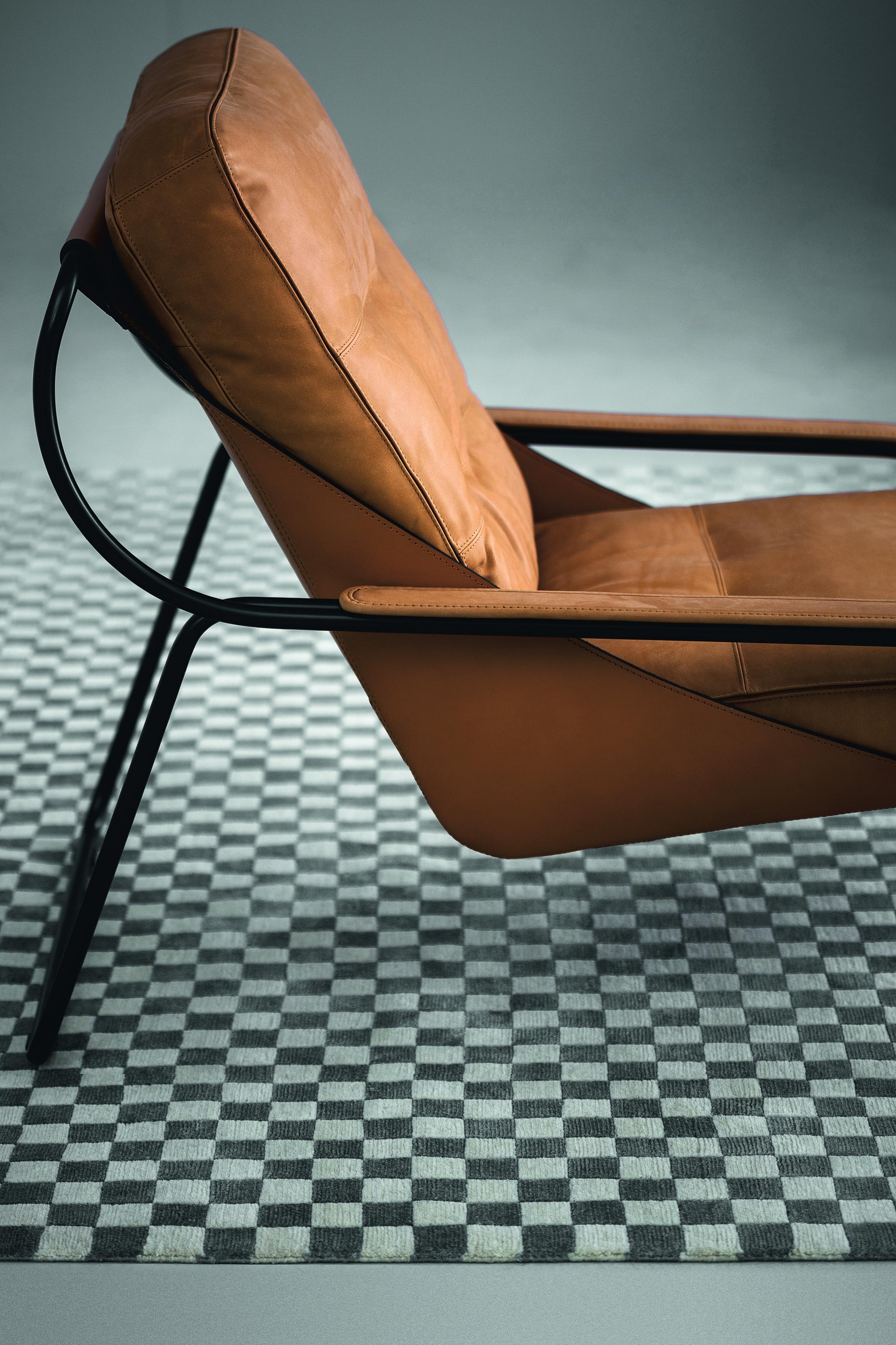 Contemporary Zanotta Maggiolina Lounge Chair in Tocco Upholstery with Nickel Satin Frame For Sale