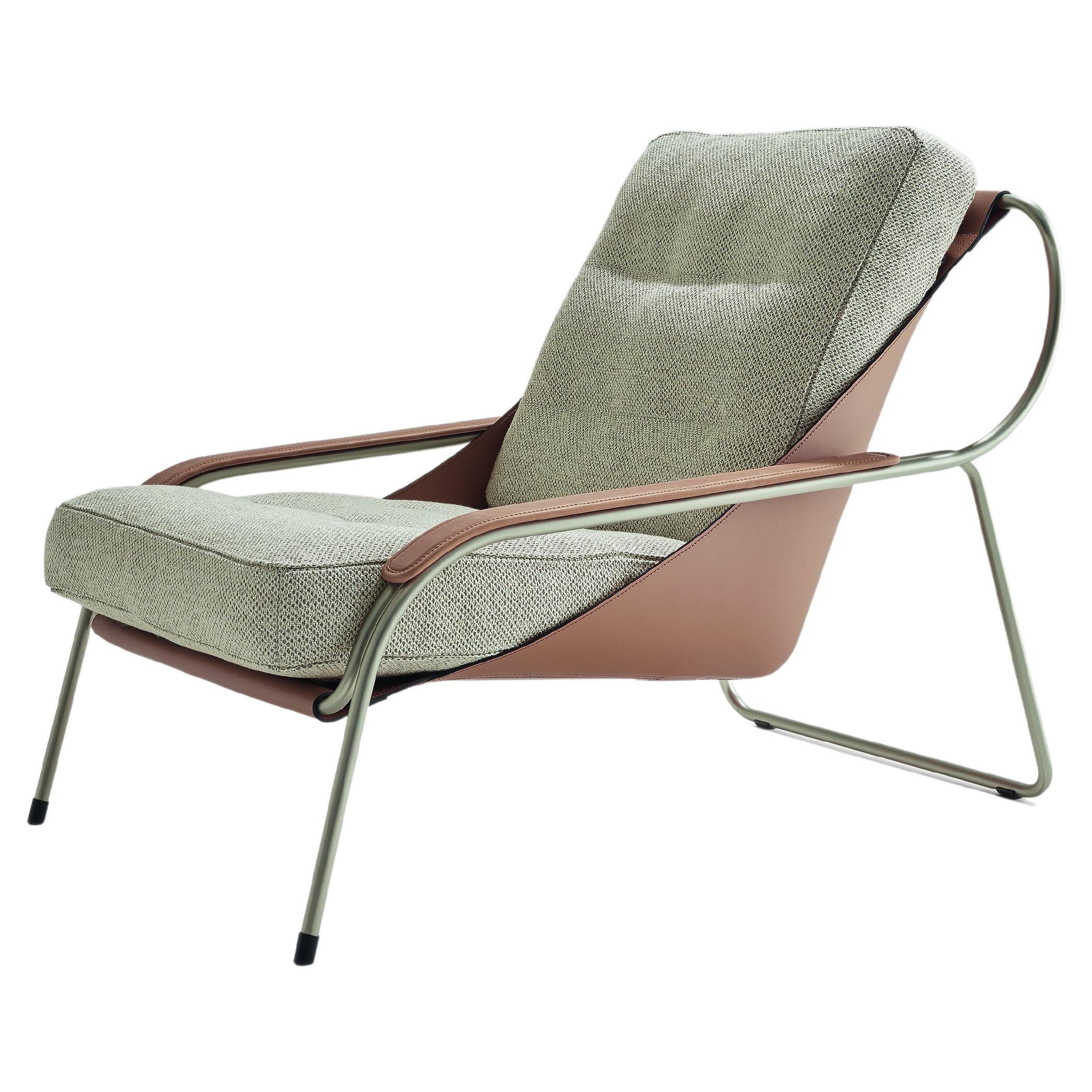 Zanotta Maggiolina Lounge Chair in Tocco Upholstery with Nickel Satin Frame For Sale