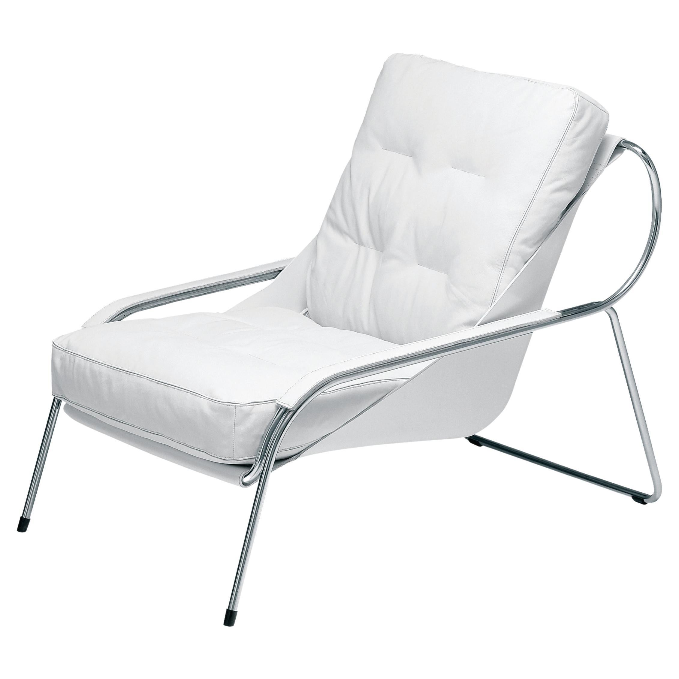 Zanotta Maggiolina Lounge Chair in White Leather & Steel Frame by Marco Zanuso