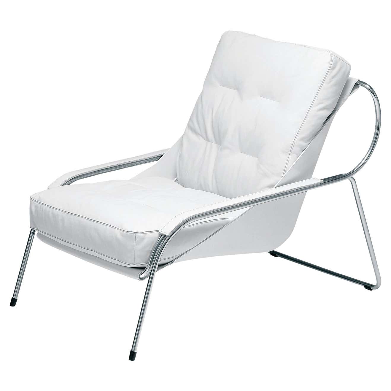 Zanotta Maggiolina Lounge Chair In White Leather And Steel Frame By zanotta-maggiolina-lounge-chair-in-white-leather-and-steel-frame-by