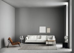 Zanotta Maggiolina Lounge Chair & Pouf in Black Leather and Polished Steel Frame