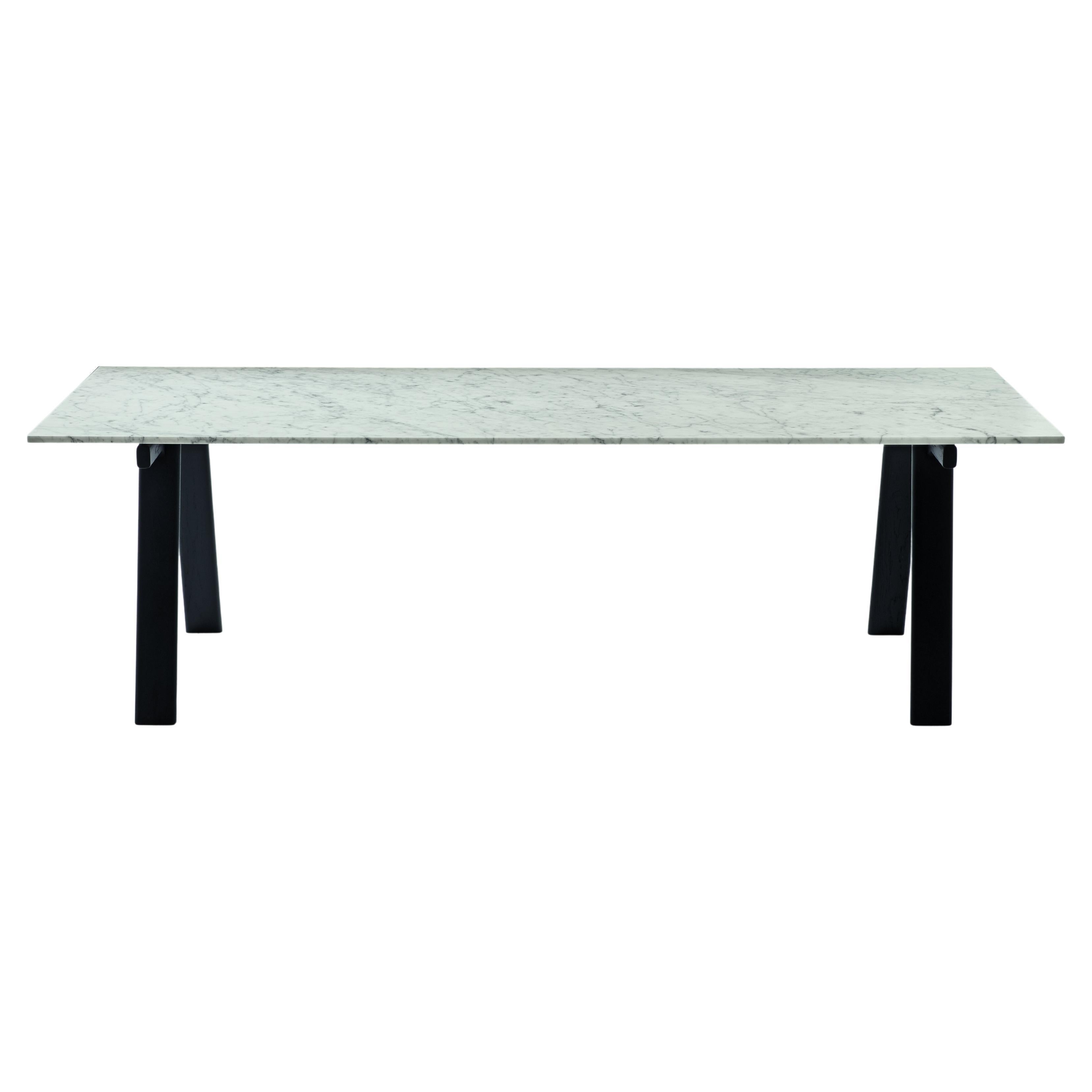 Zanotta Medium Ambrosiano Table in Carrara Marble Top with Black Frame by Mist-o For Sale