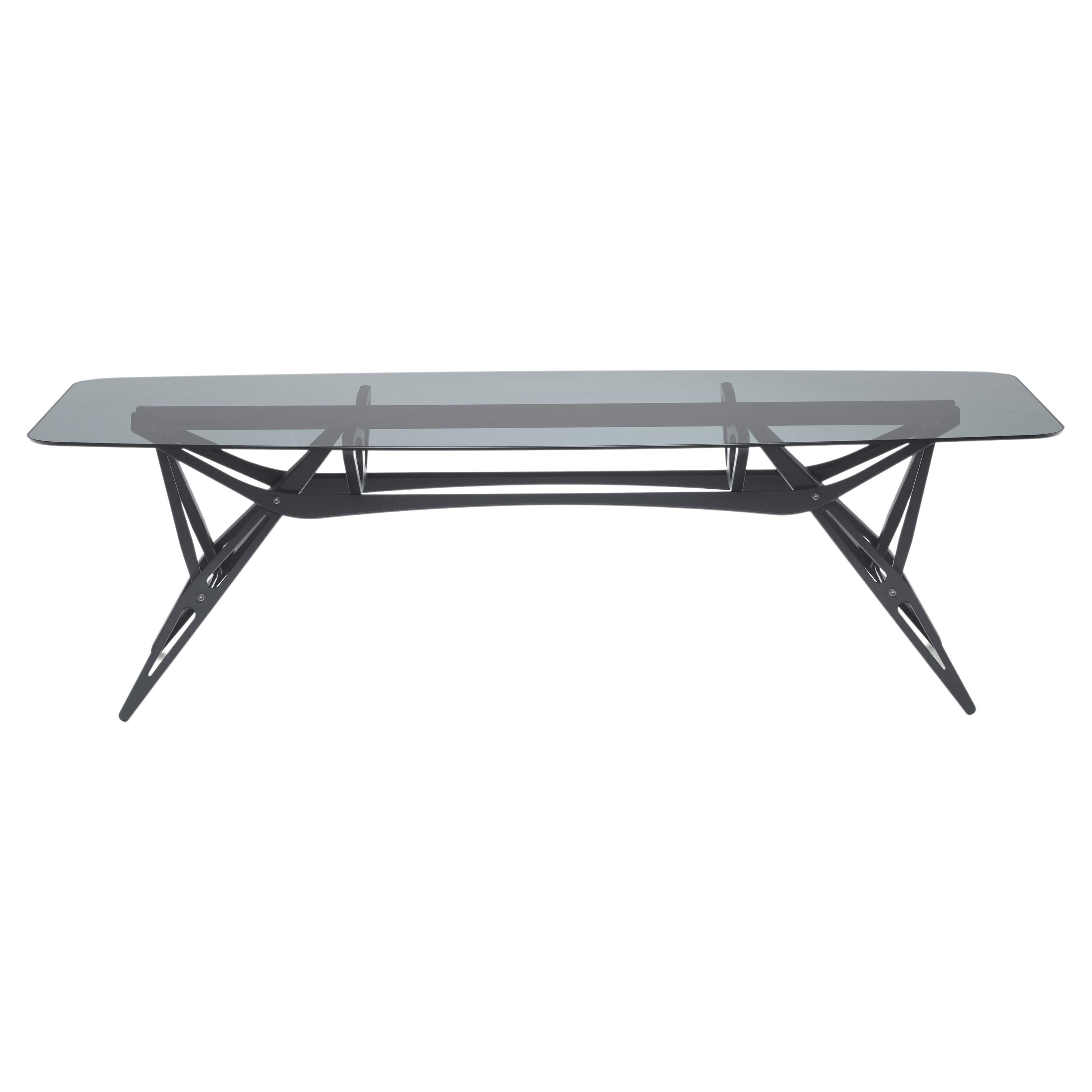Zanotta Medium Reale CM Table in Smoky Glass Top with Black Oak Frame For Sale