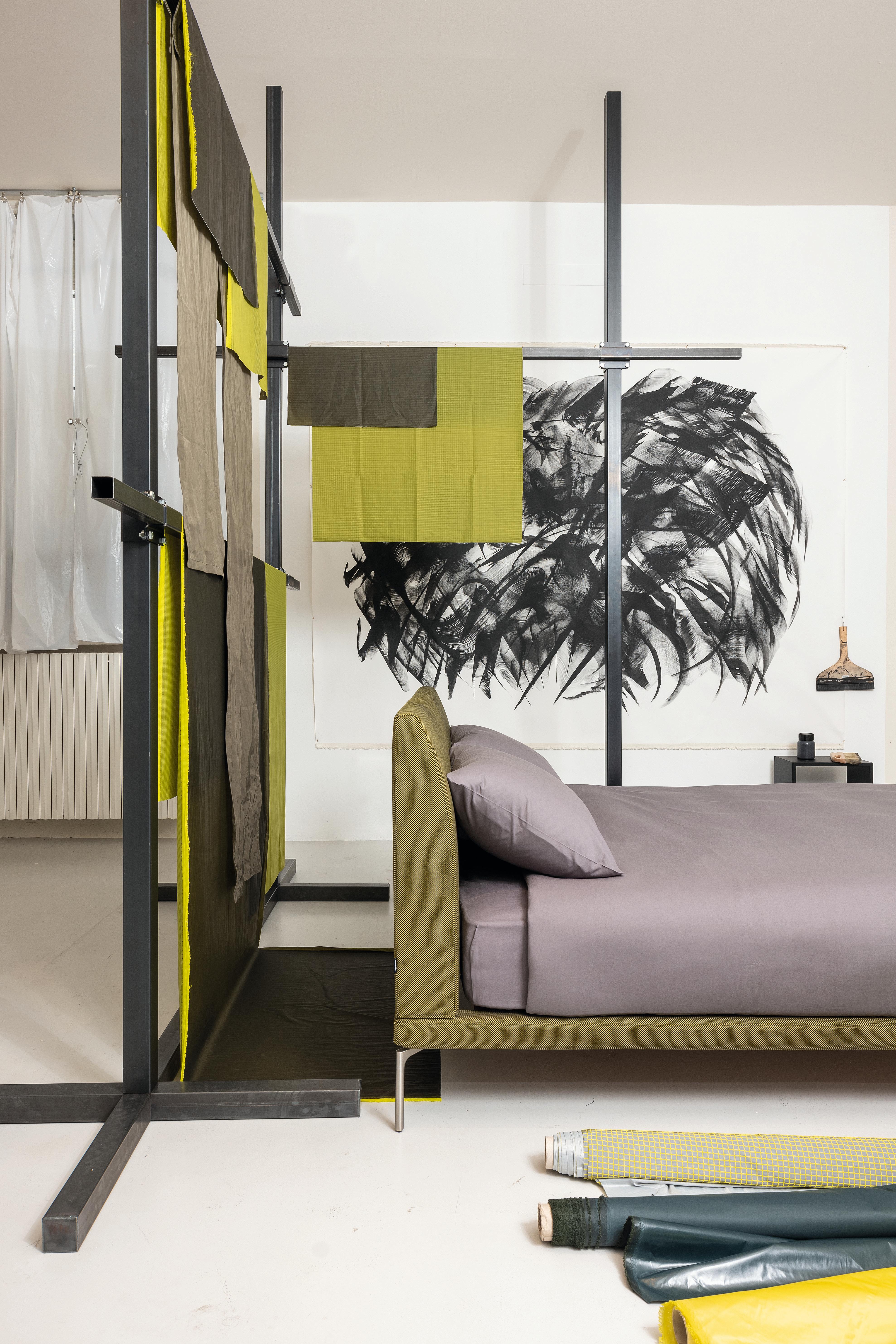 Italian Zanotta Medium Talamo Bed with Single Springing in Grey Upholstery For Sale