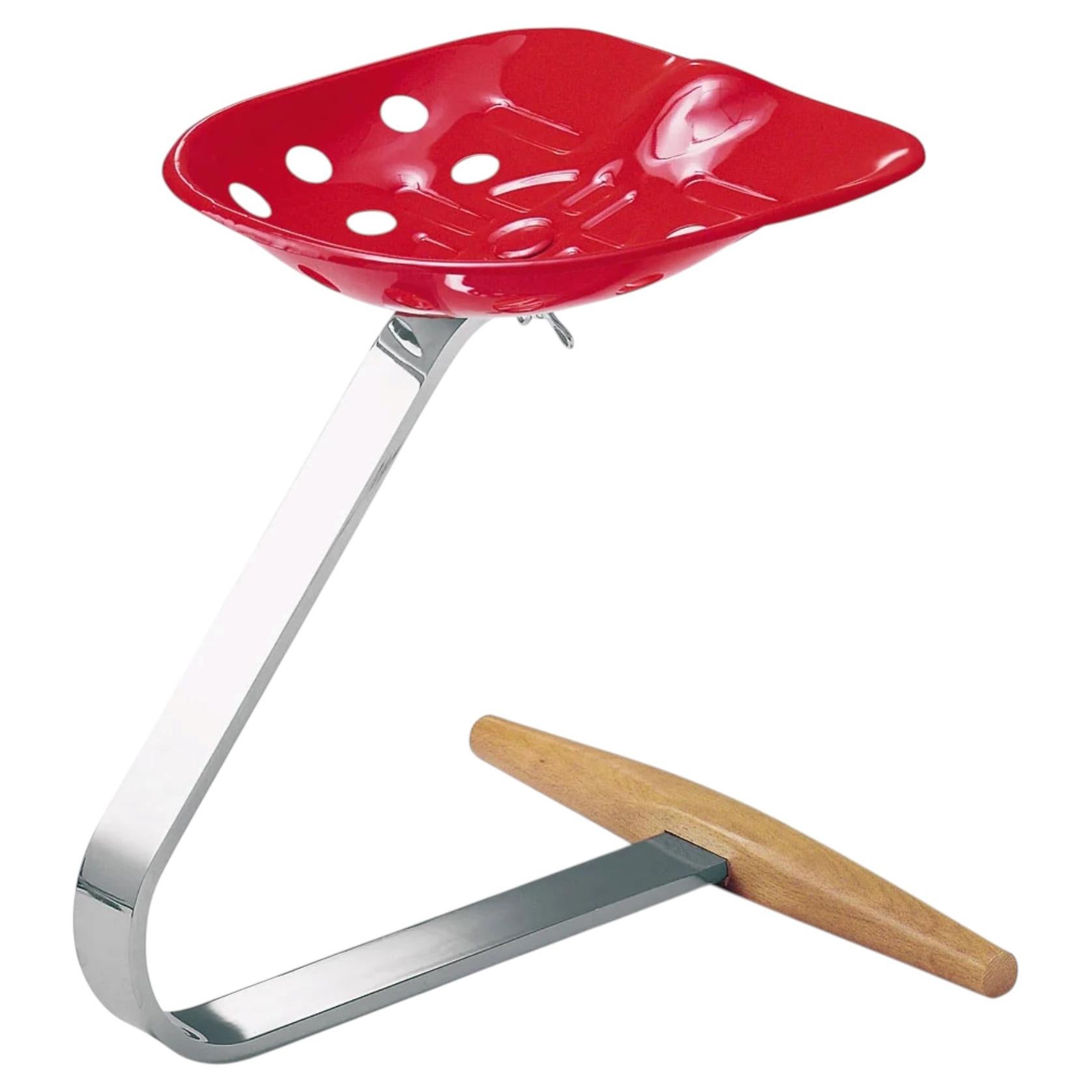 Zanotta Mezzadro Castiglioni Stool in Red with Chromium Plated Steel Base