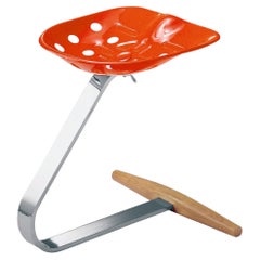 Zanotta Mezzadro Stool in Orange with Chromium Plated Steel Base