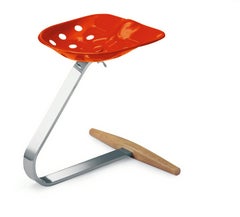 Zanotta Mezzadro Stool in Orange with Chromium Plated Steel Base