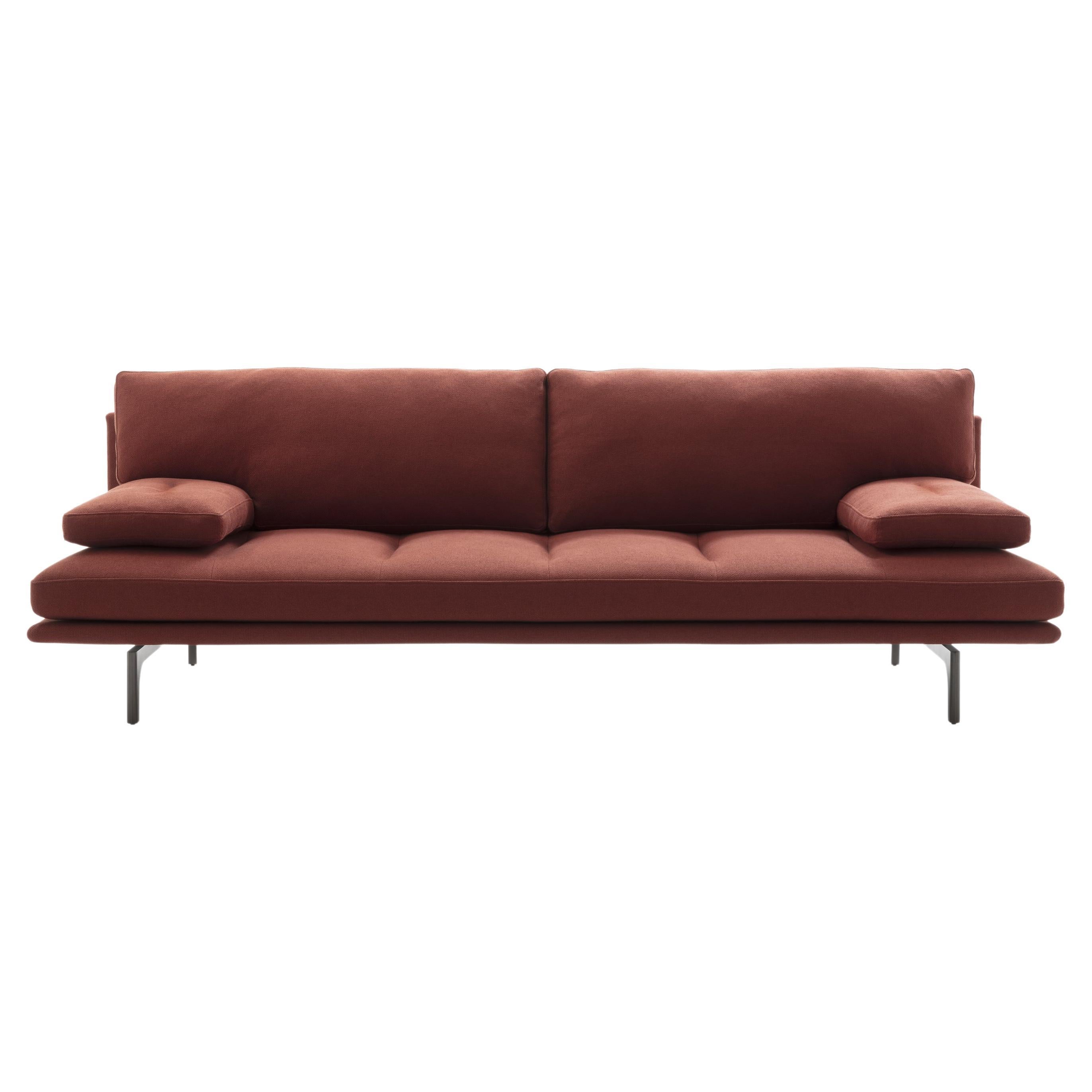 Zanotta Milano+ Large Sofa in Red Upholstery with Natural Nickel-Satin  Frame For Sale at 1stDibs