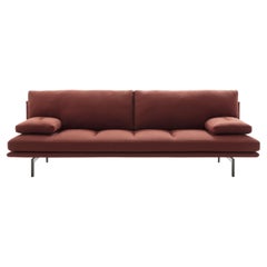 Zanotta Milano+ Small Sofa in Red Upholstery with Natural Nickel-Satin Frame