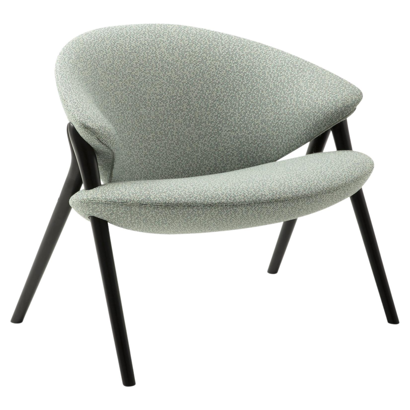Zanotta Oliva Armchair in Green Upholstery with Black Laquered Maple Wood Frame For Sale