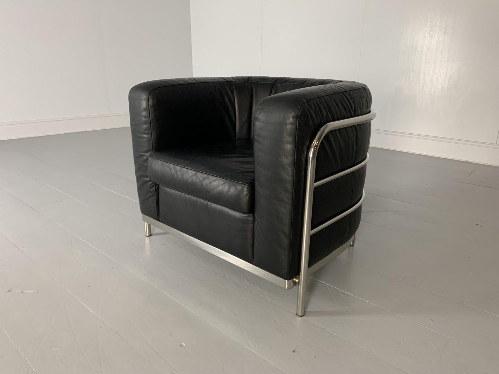 Zanotta “Onda” Armchair, in Black “Scozia” Leather and Chrome 1