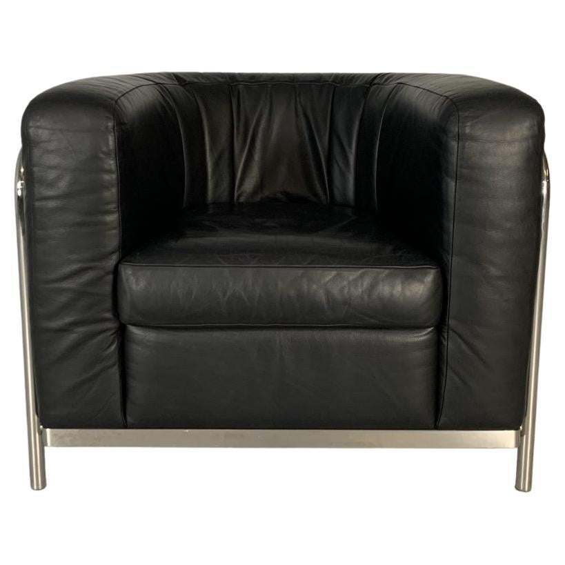 Zanotta “Onda” Armchair, in Black “Scozia” Leather and Chrome