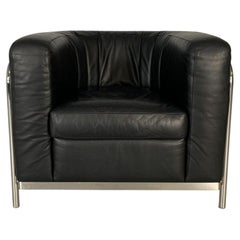 Zanotta “Onda” Armchair, in Black “Scozia” Leather and Chrome
