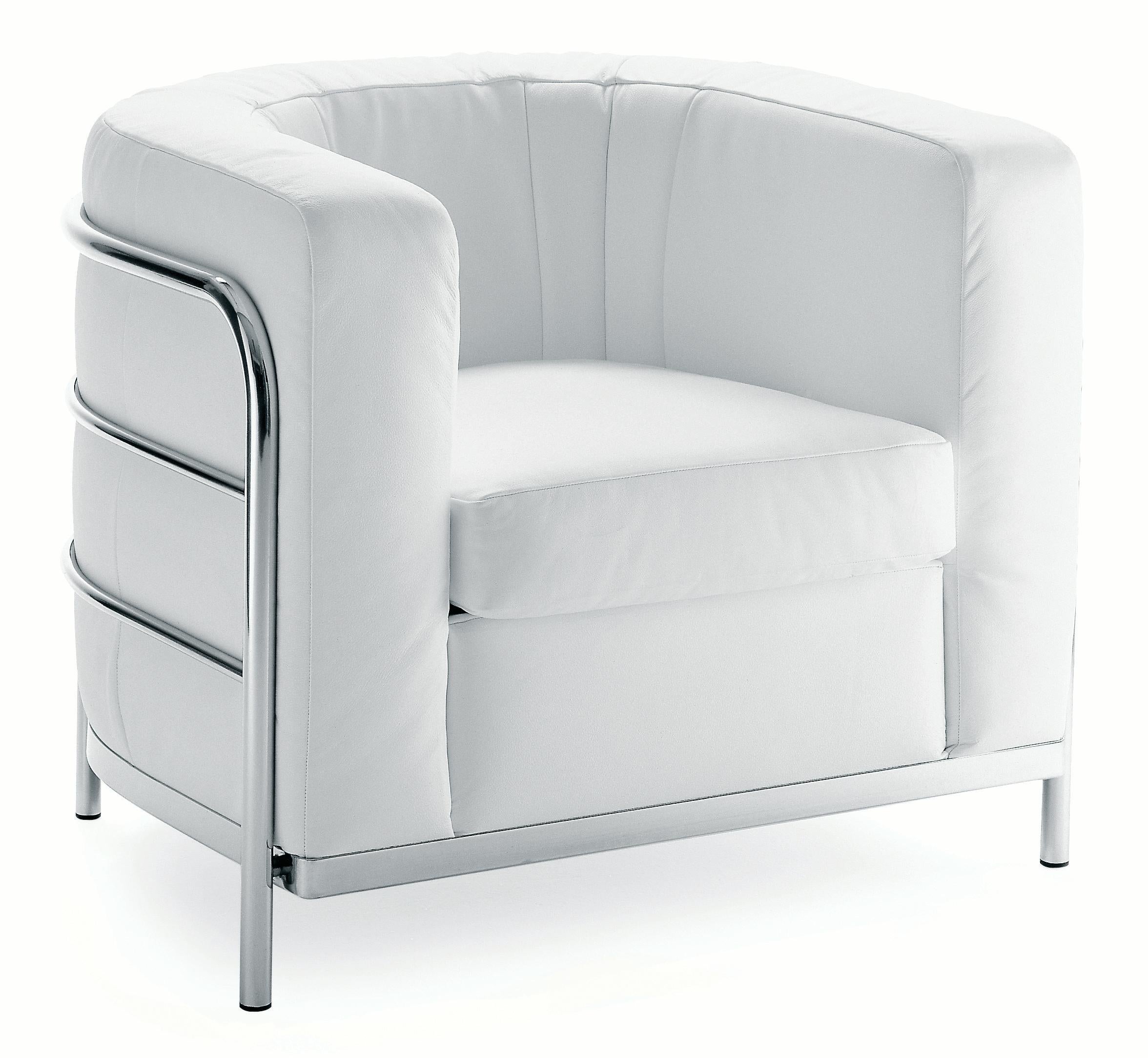 Zanotta Onda Armchair in White Leather with Stainless Steel Tubular Frame by De Pas, D’Urbino, Lomazzi

18/8 stainless steel tubular frame. Upholstery in graduated polyurethane/ heat-bound polyester fibre. Removable fabric or leather cover. The