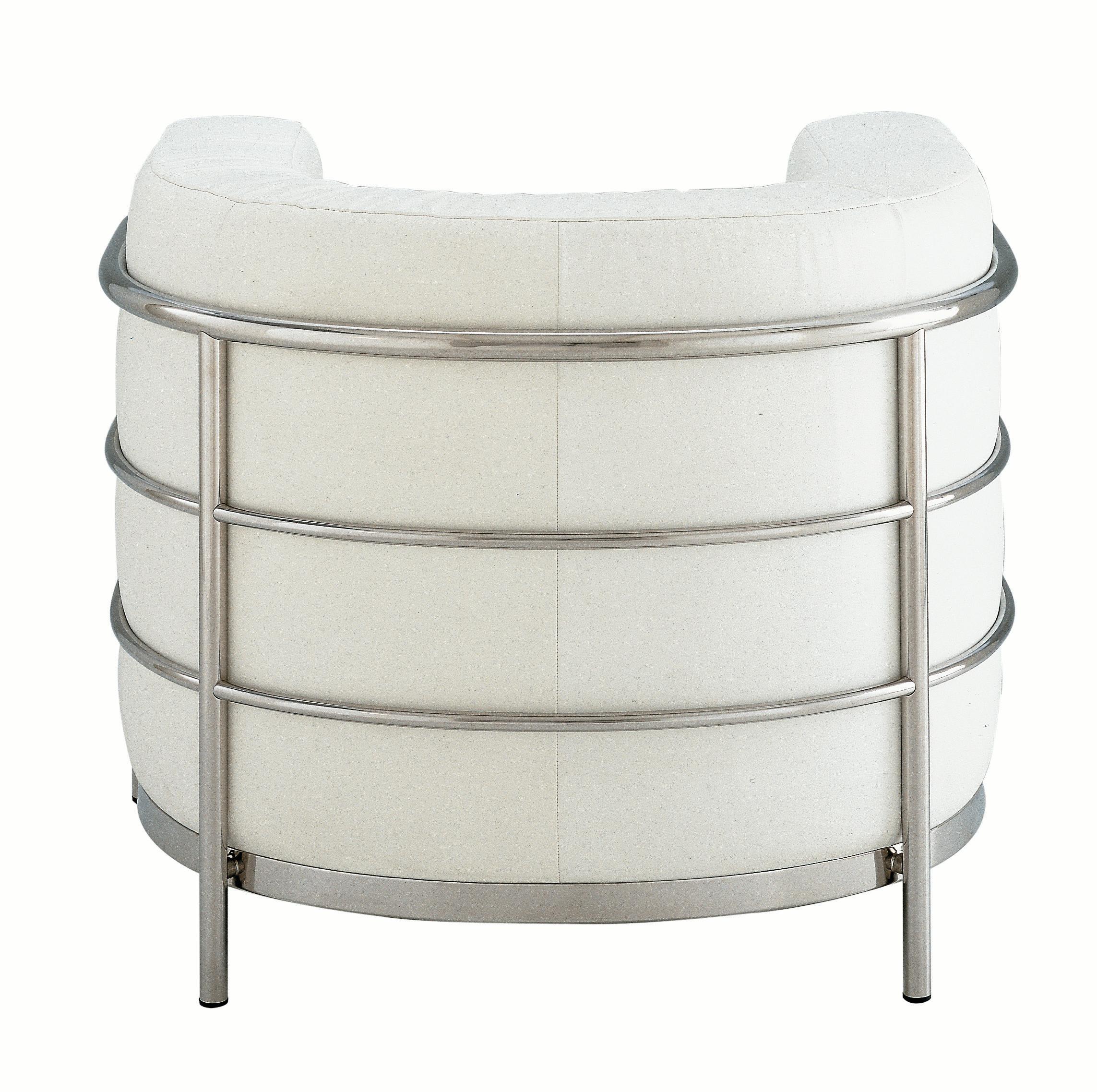 Italian Zanotta Onda Armchair in White Leather with Stainless Steel Tubular Frame For Sale