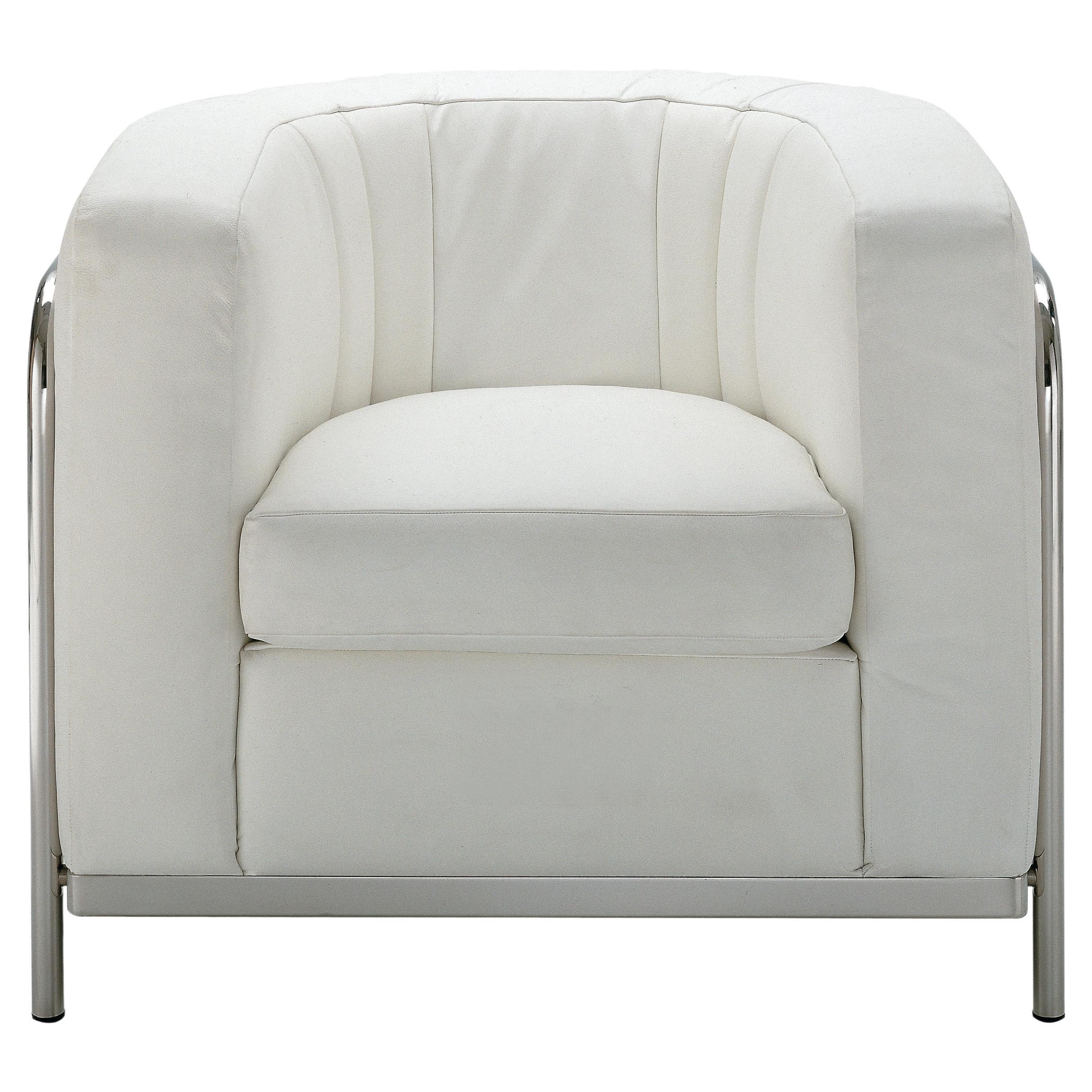Zanotta Onda Armchair in White Leather with Stainless Steel Tubular Frame