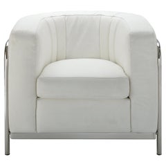Zanotta Onda Armchair in White Leather with Stainless Steel Tubular Frame