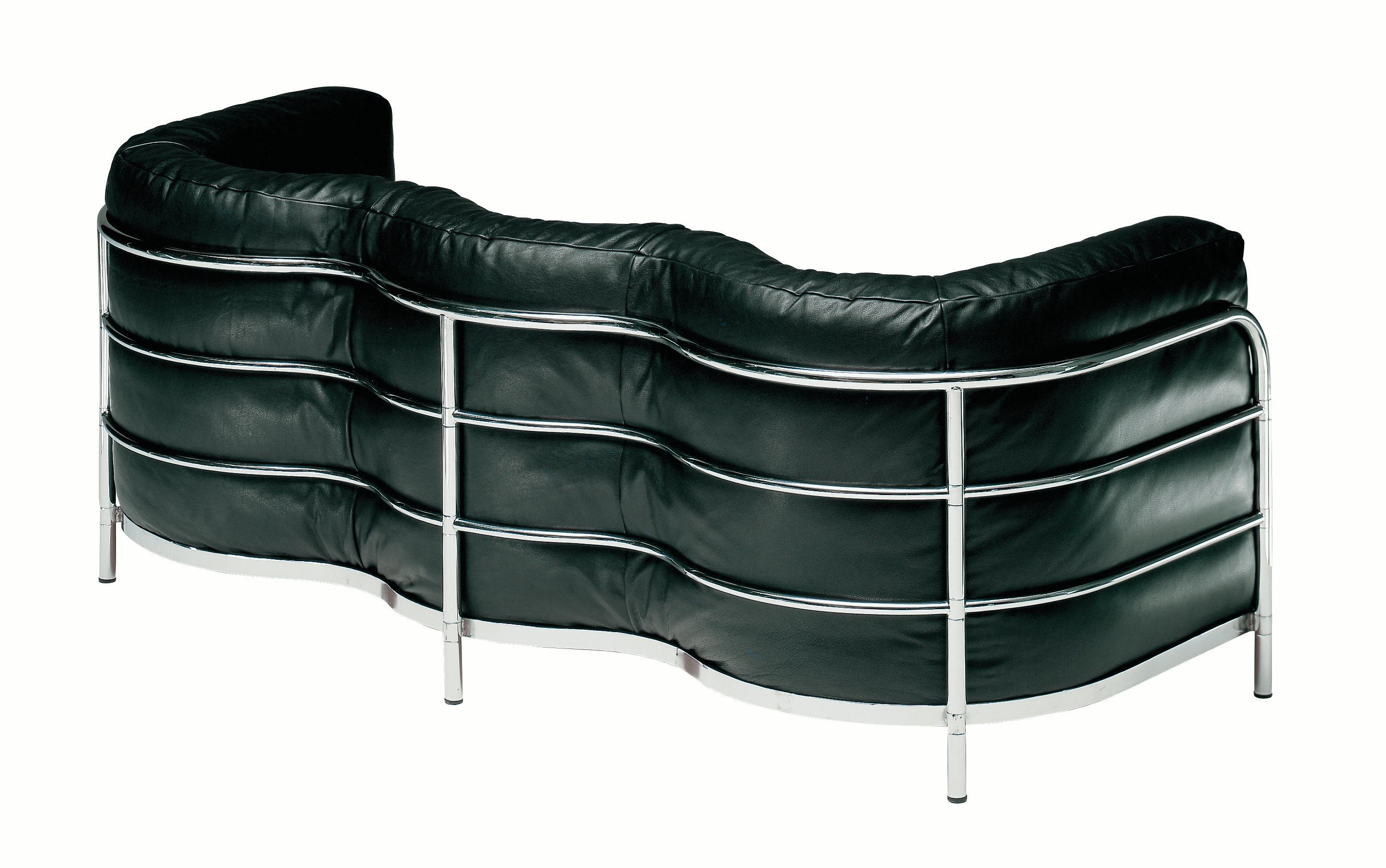 Italian Zanotta Onda Armchair Three-Seater Sofa in Black Leather & Stainless Steel Frame For Sale