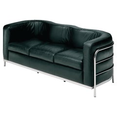 Zanotta Onda Armchair Three-Seater Sofa in Black Leather & Stainless Steel Frame