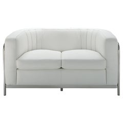 Zanotta Onda Armchair Two-Seater Sofa in White Leather & Stainless Steel Frame