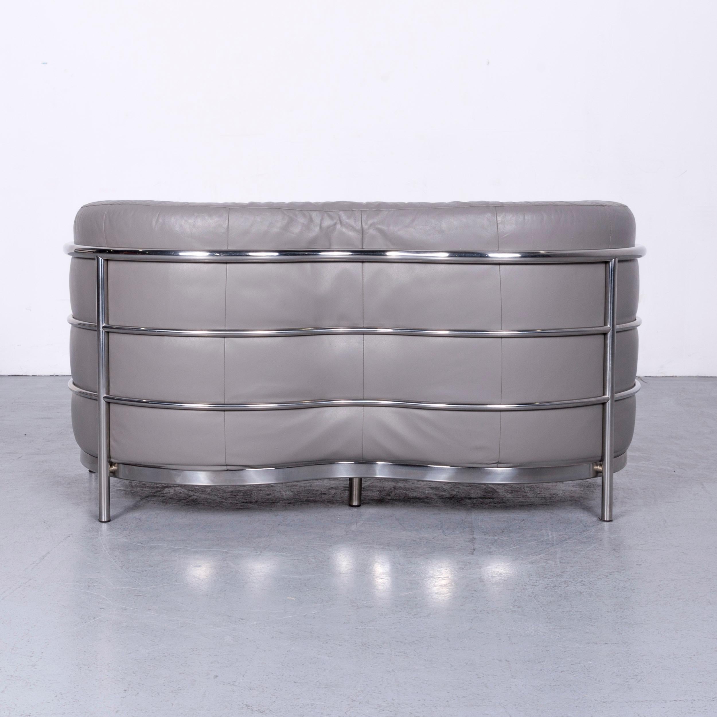 Zanotta Onda Designer Sofa Leather Grey Two-Seat Couch 4
