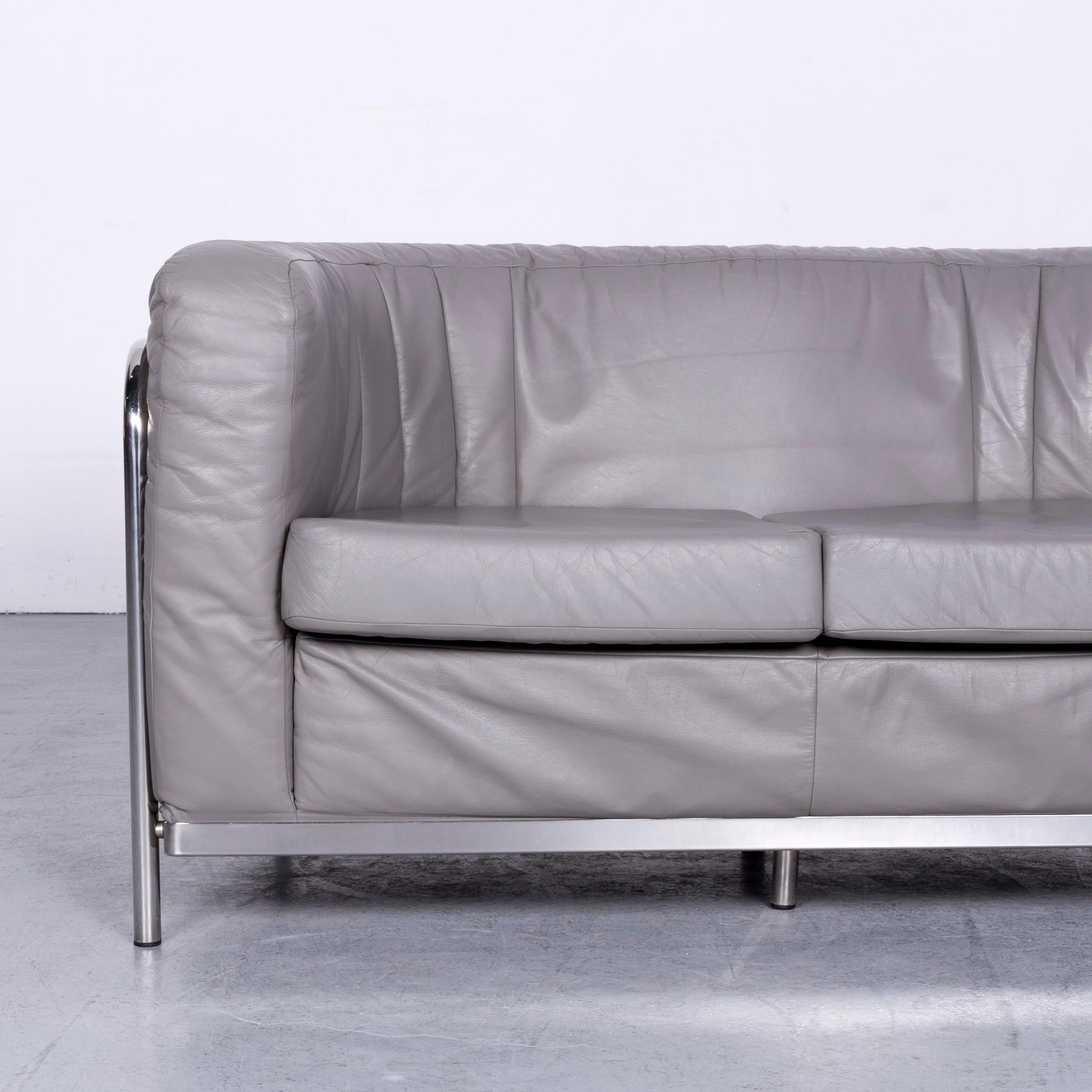 Modern Zanotta Onda Designer Sofa Leather Grey Two-Seat Couch