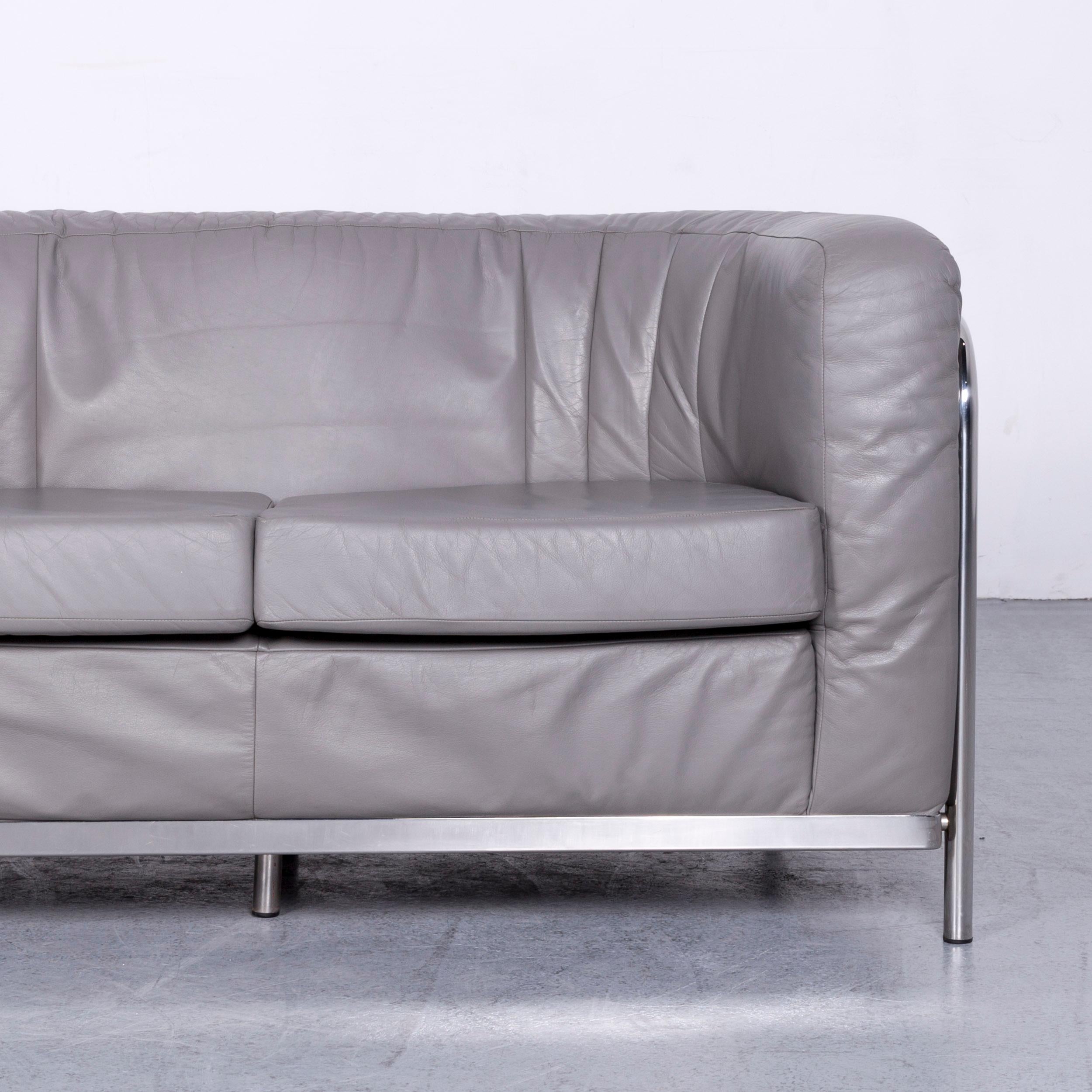 Italian Zanotta Onda Designer Sofa Leather Grey Two-Seat Couch