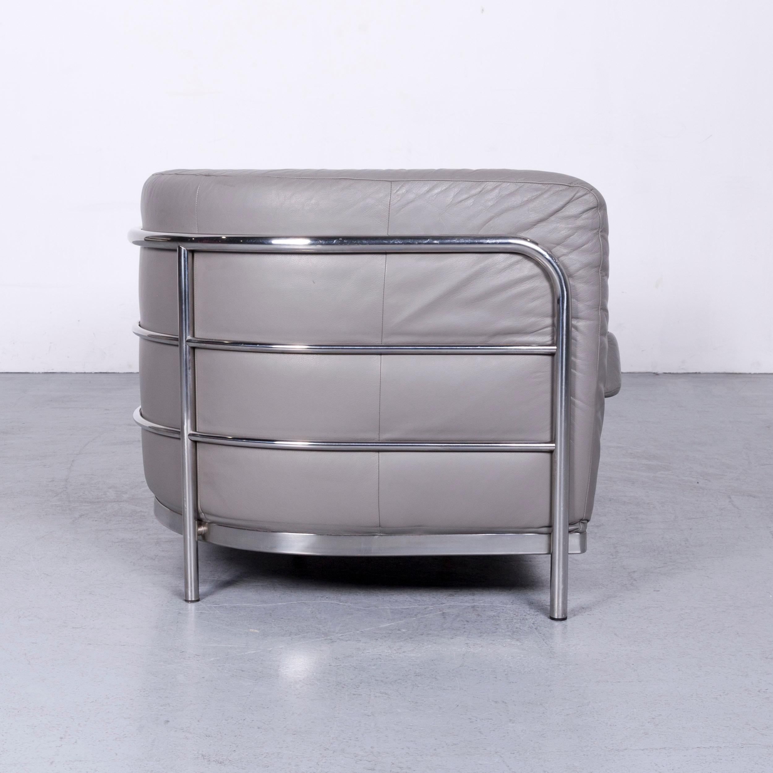 Zanotta Onda Designer Sofa Leather Grey Two-Seat Couch 3
