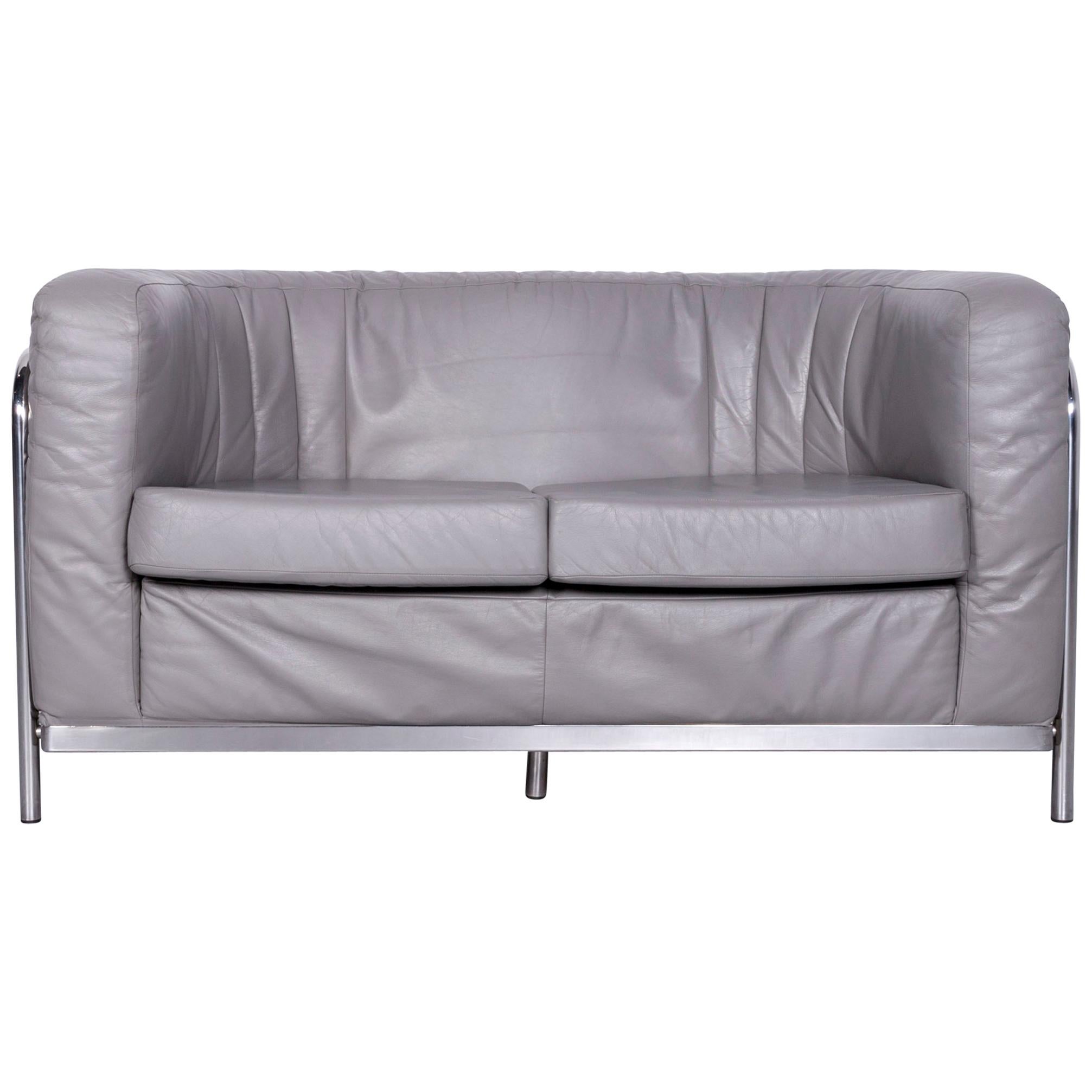 Zanotta Onda Designer Sofa Leather Grey Two-Seat Couch