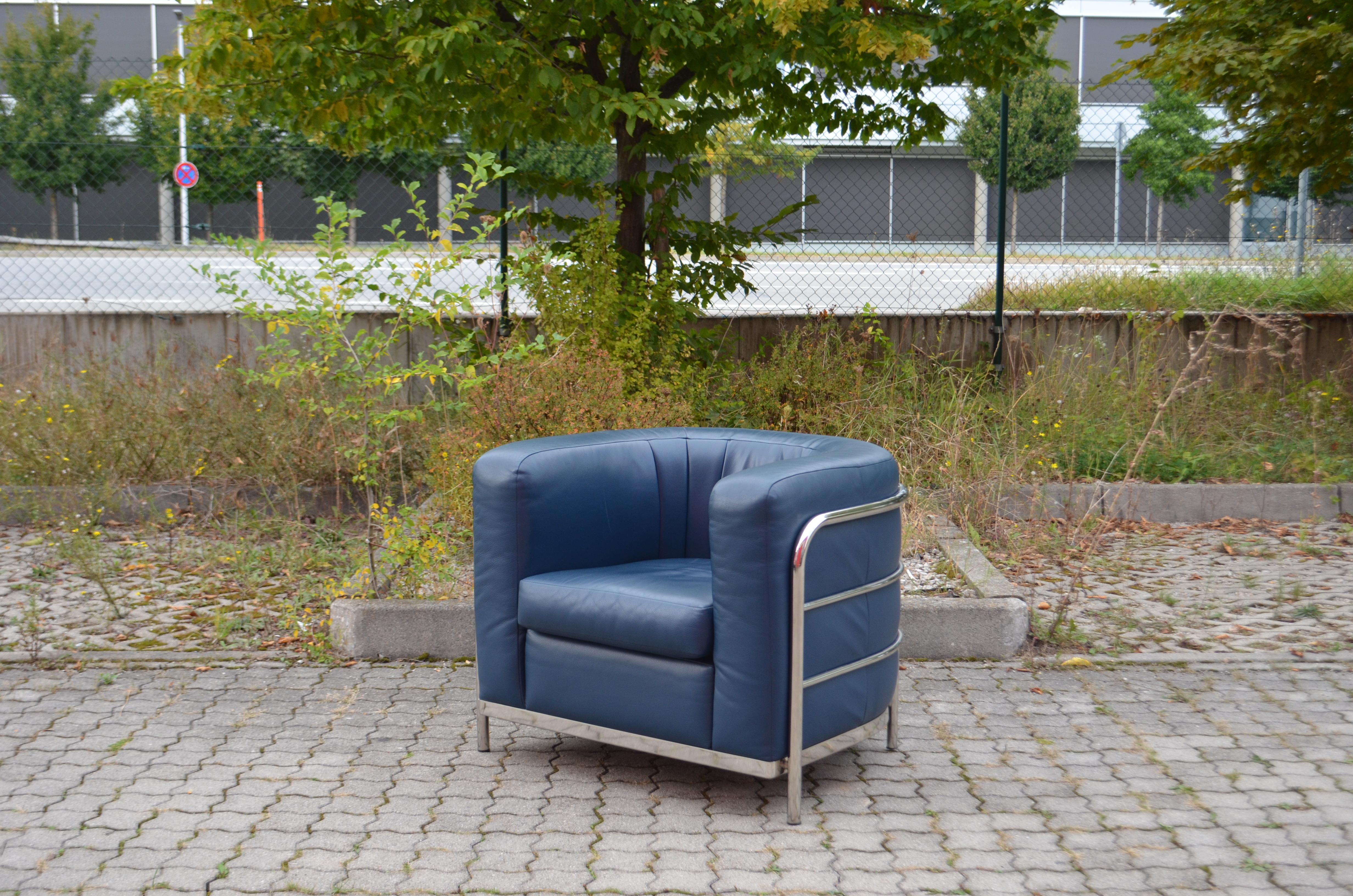 Ensemble salon Zanotta Onda Canapé et 2 fauteuils en cuir bleu en vente 8