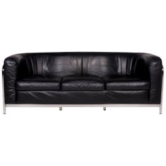 Zanotta Onda Leather Sofa Black Three-Seat Gionatan de Pas Couch